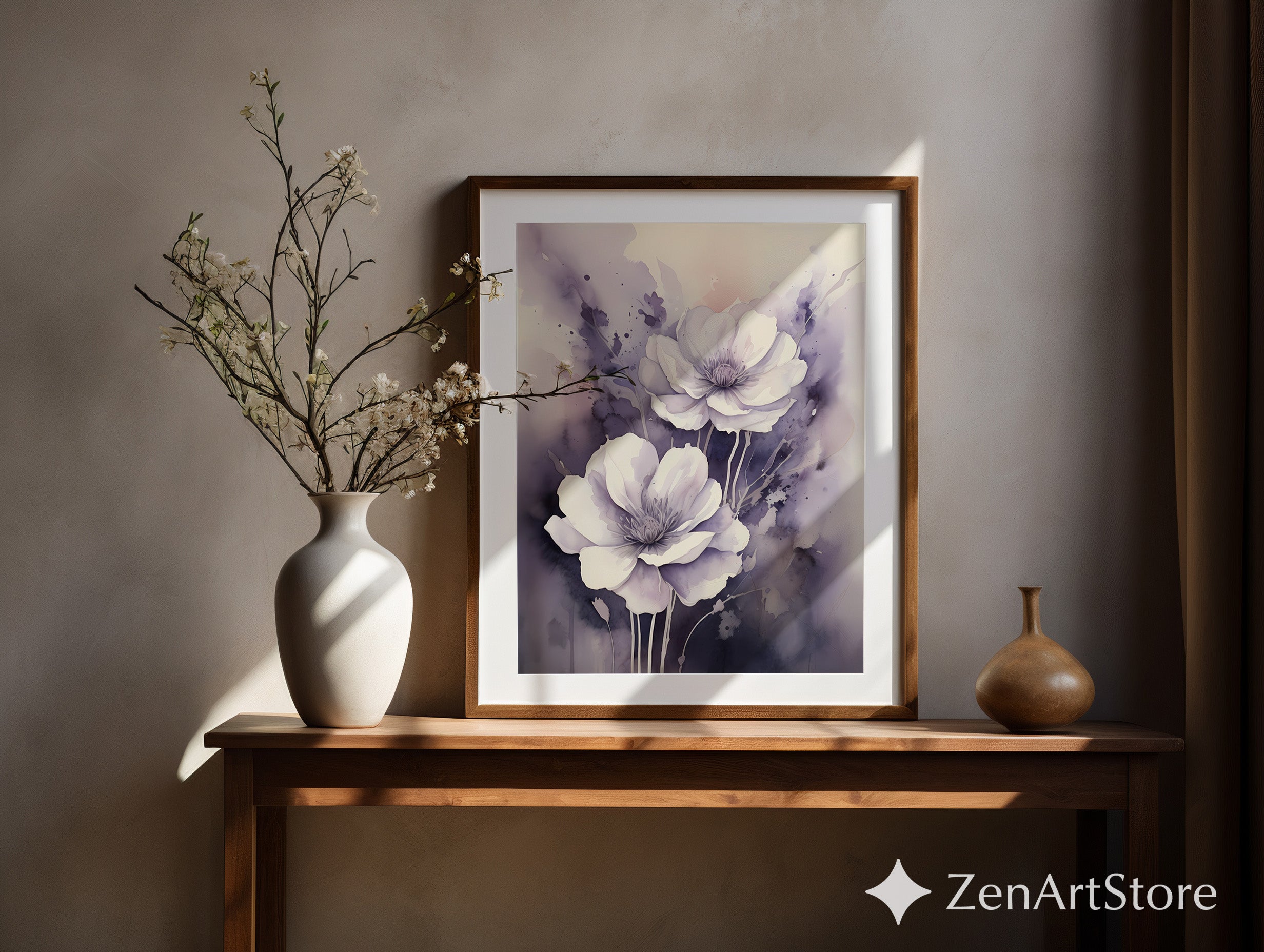 Lavender Watercolor Flower Print - Soft Purple Floral Wall Art, Large Botanical Canvas for Modern Minimal Home Decor