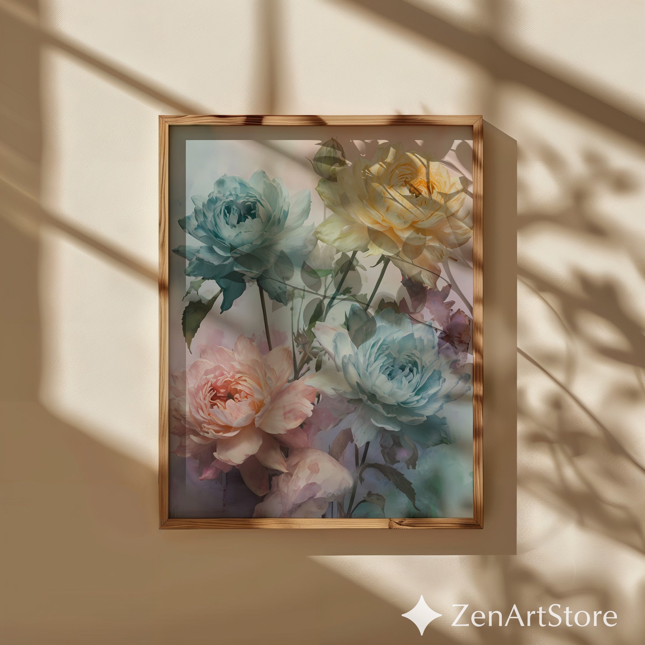 Pastel Peony Floral Wall Art Print, Soft Watercolor Botanical Canvas, Calming Neutral Home Decor (Large Printable)