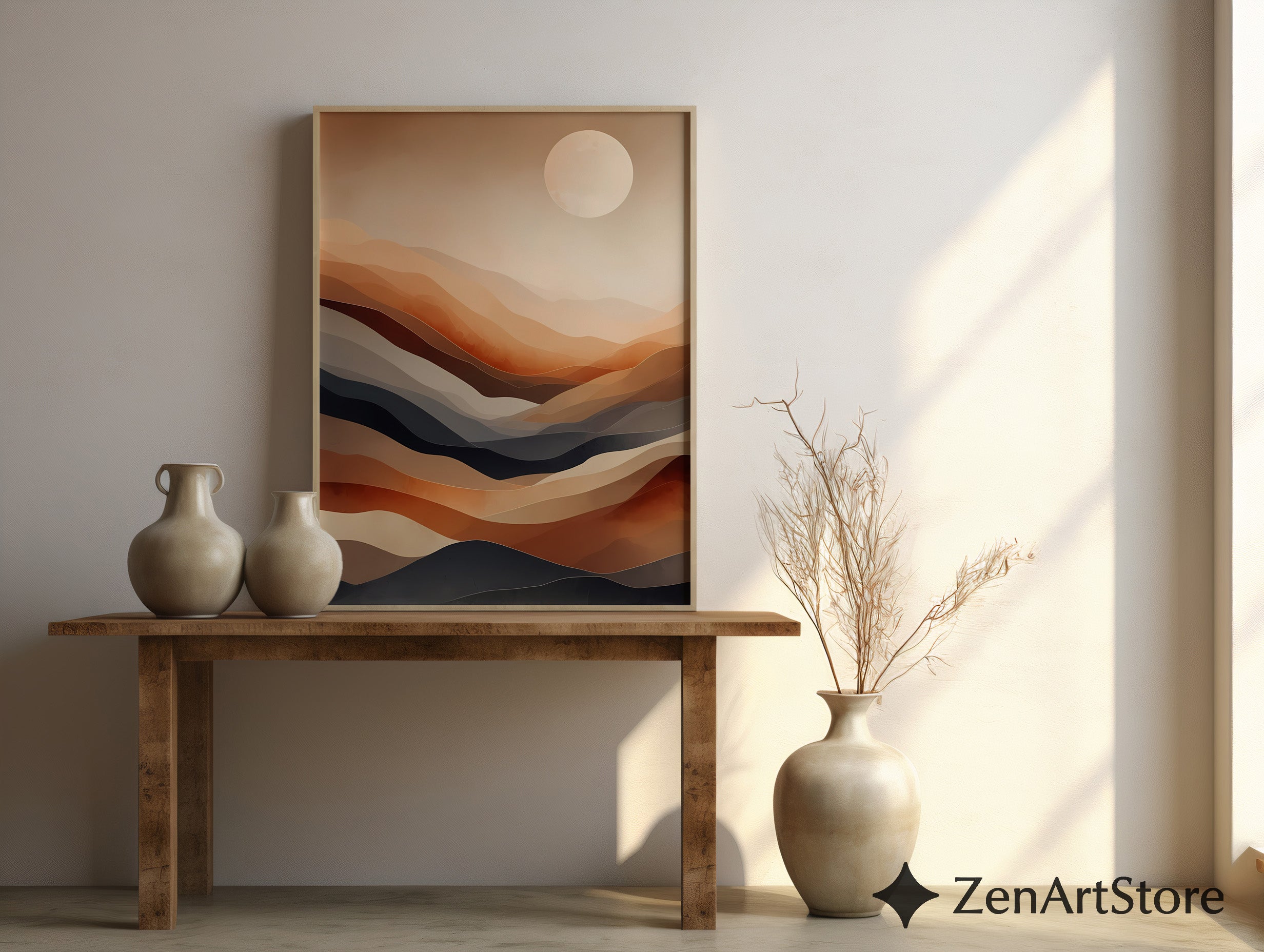 Warm Abstract Desert Landscape Wall Art - Minimal Terracotta & Neutral Layers, Modern Japandi Home Decor Print