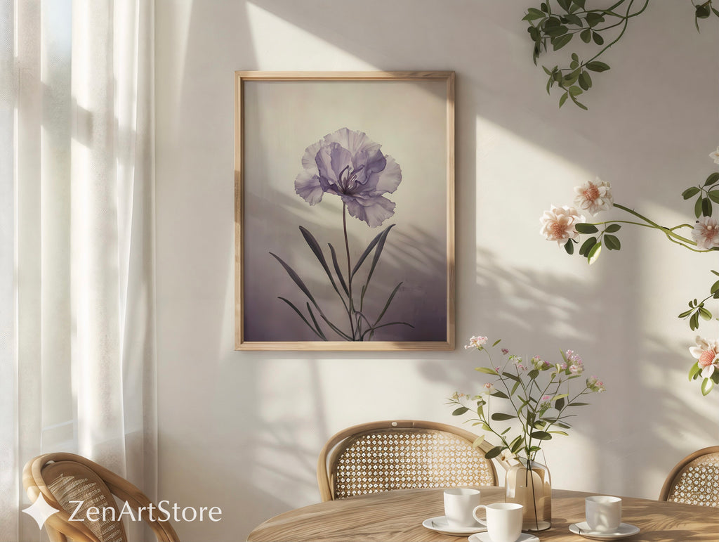 Lavender Single Bloom Botanical Print - Minimal Flower Wall Art for Living Room, Bedroom, Japandi & Scandinavian Home Decor