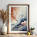 Abstract Fluid Art Print Terracotta and Blue - Minimal Japandi Wall Art, Neutral Modern Home Decor