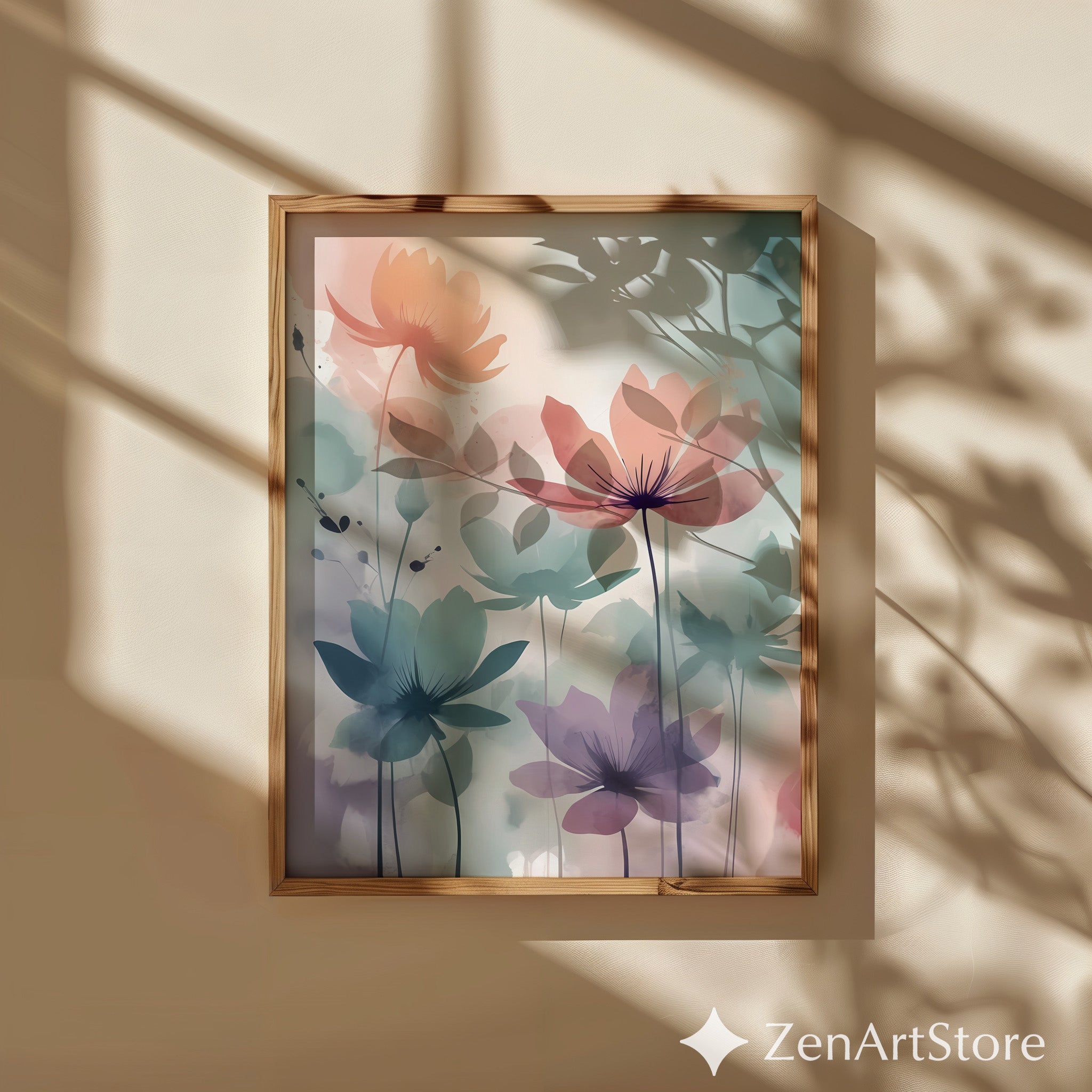 Pastel Floral Watercolor Print - Calm Abstract Botanical Wall Art for Japandi, Scandinavian & Minimal Home Decor