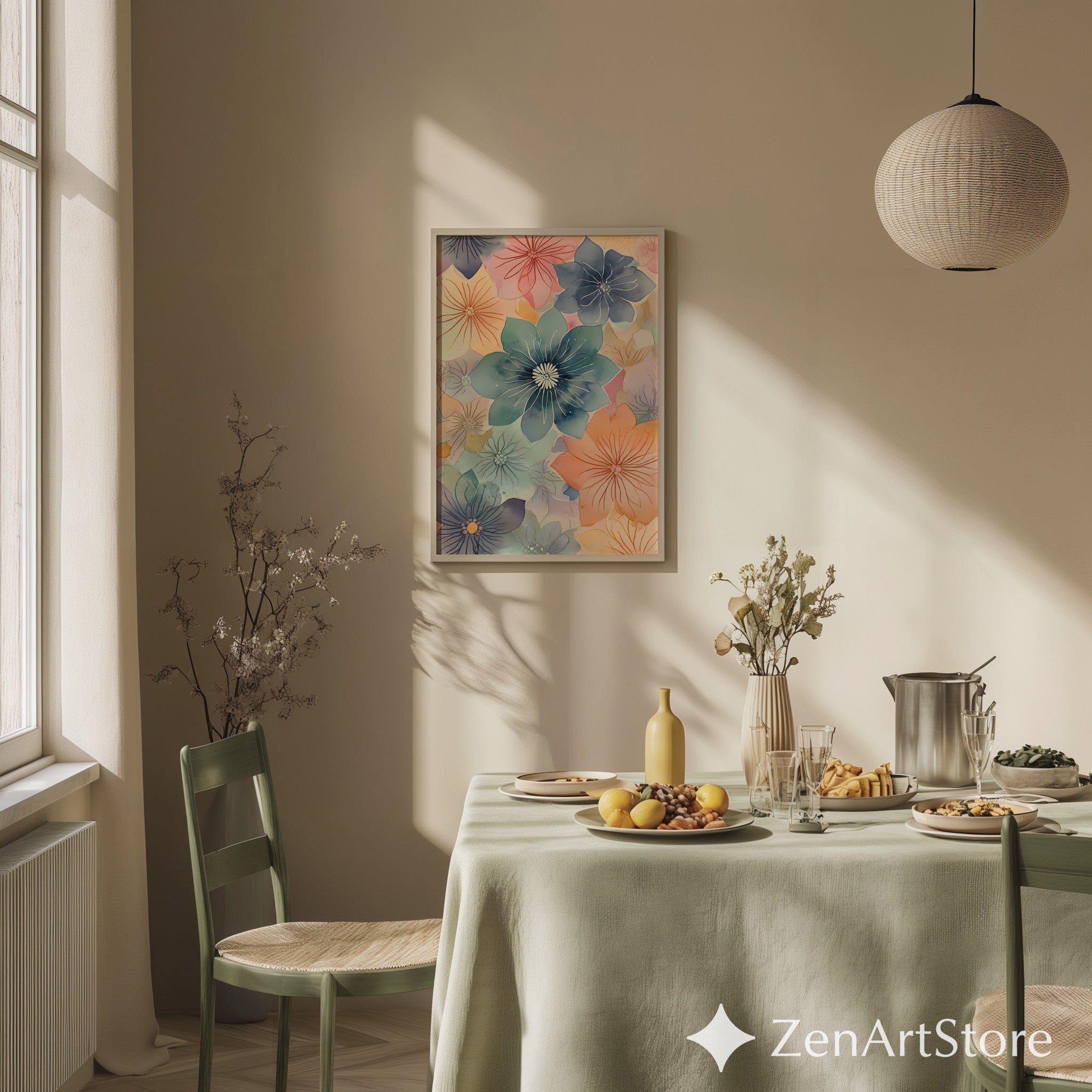 Pastel Watercolor Floral Wall Art Print - Modern Botanical Poster for Living Room, Bedroom & Nursery