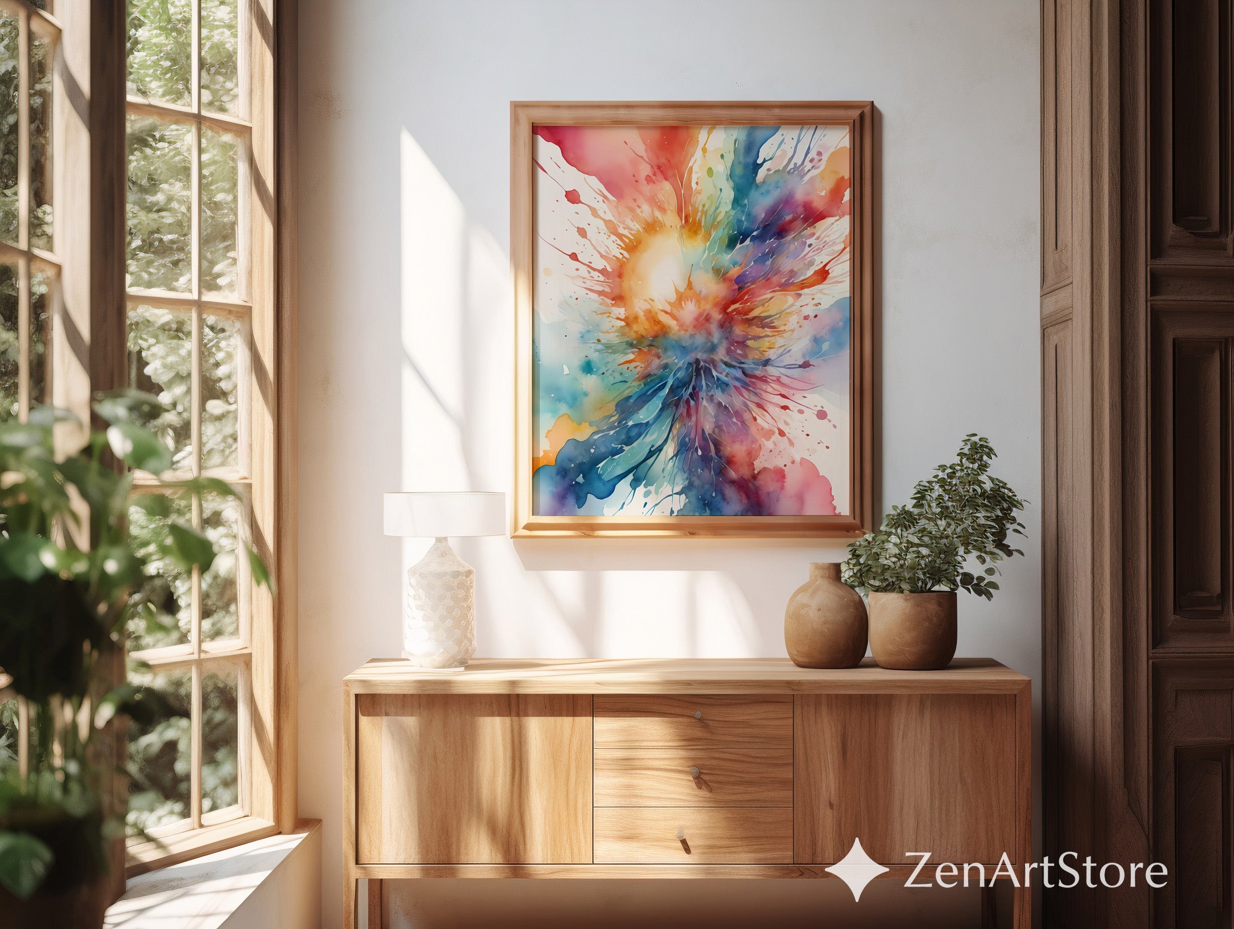 Vibrant Watercolor Explosion Abstract Art Print - Colorful Modern Wall Decor