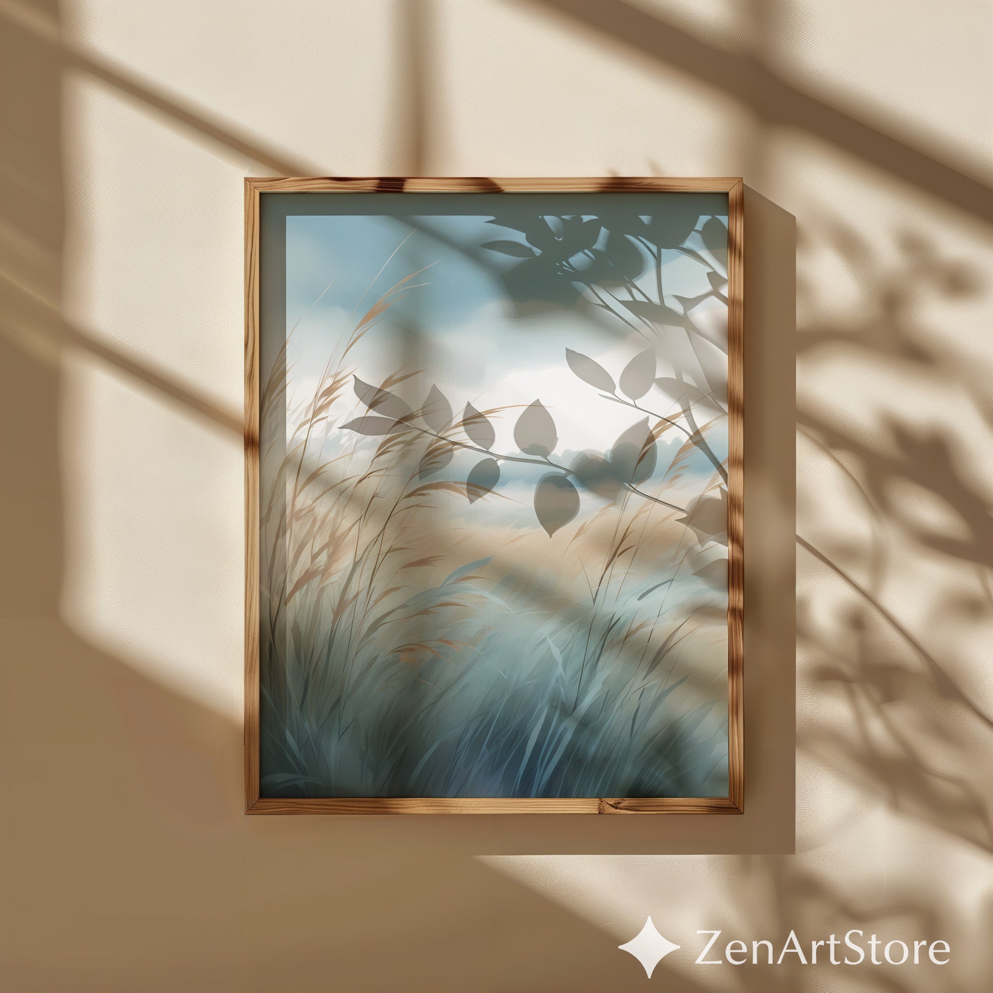 Serene Coastal Grass Landscape Print – Minimal Pastel Botanical Wall Art, Neutral Zen Decor for Living Room, Bedroom, Japandi & Boho Interiors