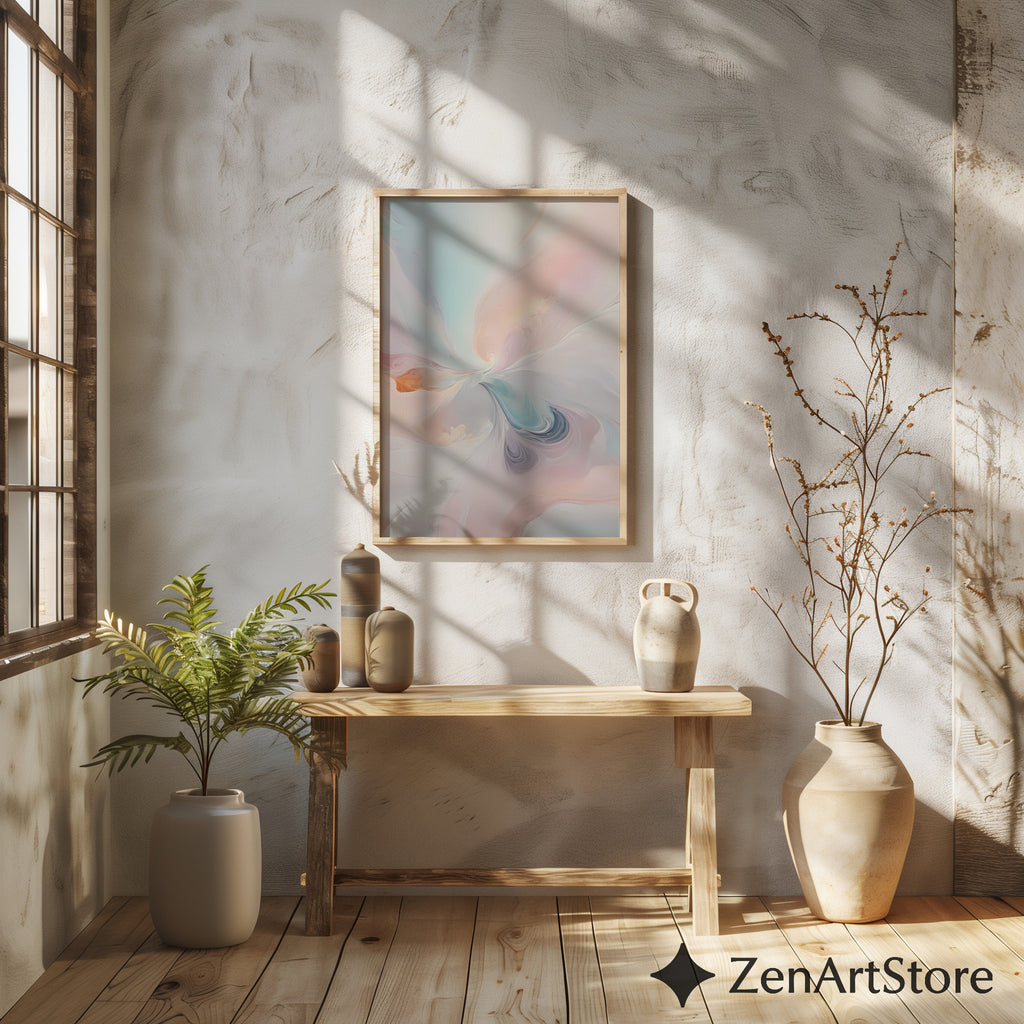 Pastel Abstract Wall Art Printable - Soft Pink Blue Minimalist Zen Decor for Living Room, Bedroom, Nursery - Japandi Wabi Sabi Print