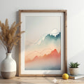 Minimal Abstract Mountain Landscape Wall Art, Japandi Neutral Pastel Line Art Print for Living Room & Bedroom