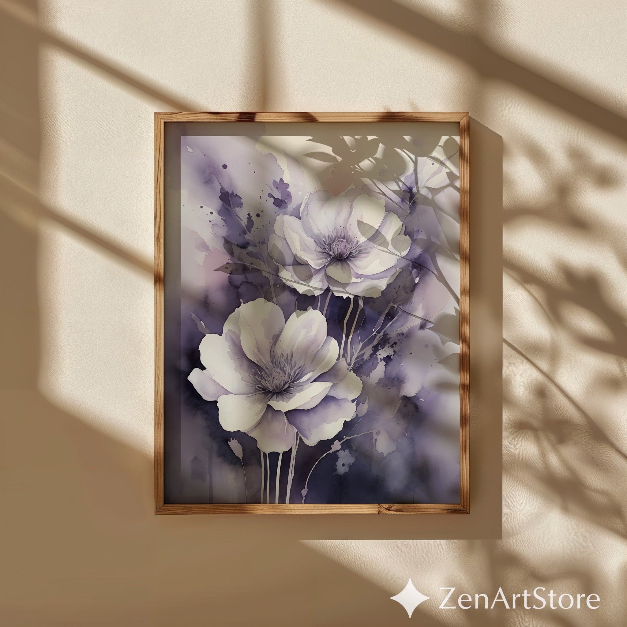 Lavender Watercolor Flower Print - Soft Purple Floral Wall Art, Large Botanical Canvas for Modern Minimal Home Decor