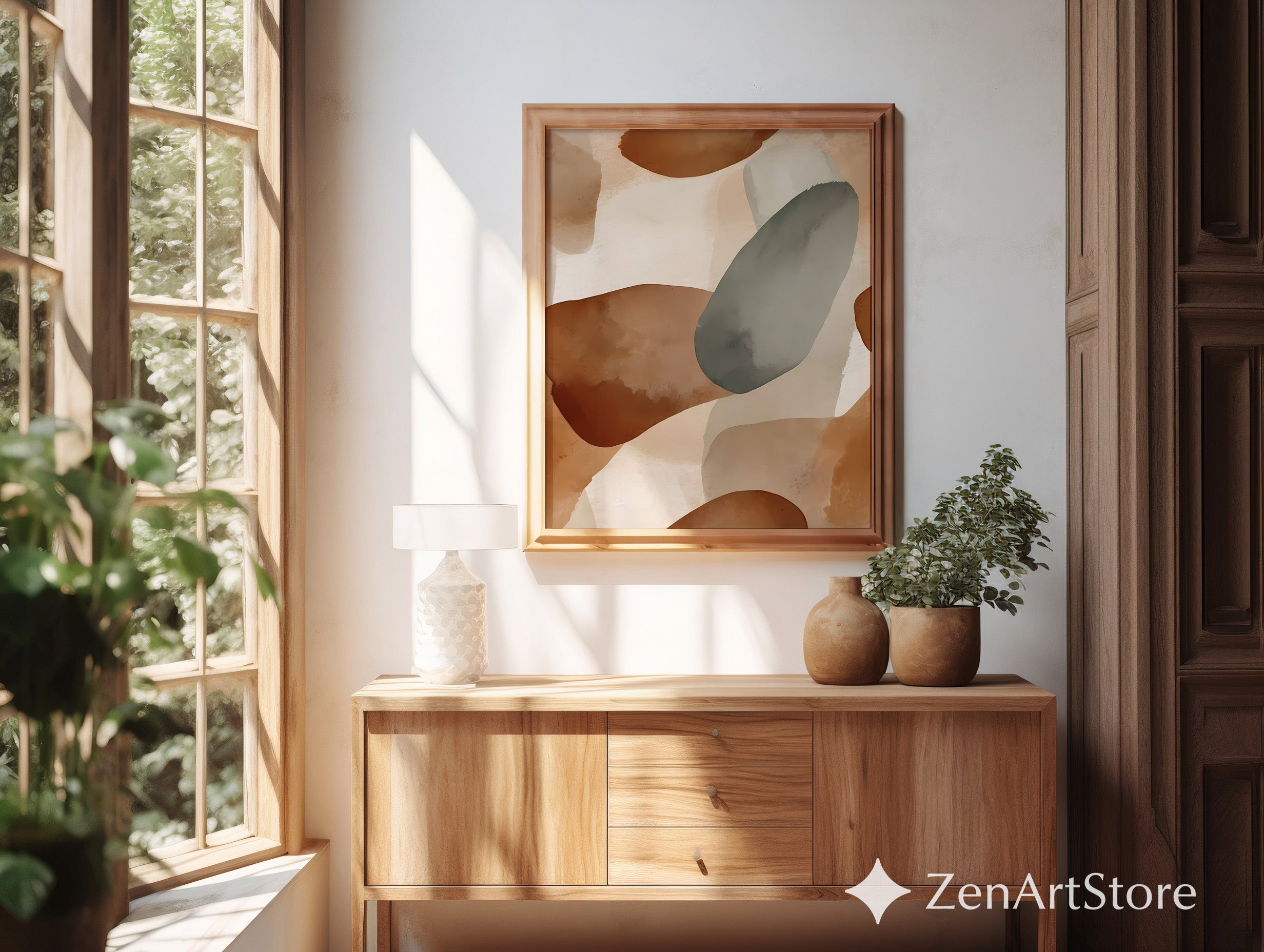 Earthy Abstract Wall Art Print - Neutral Organic Shapes, Japandi Minimalist Brown Beige Modern Home Decor