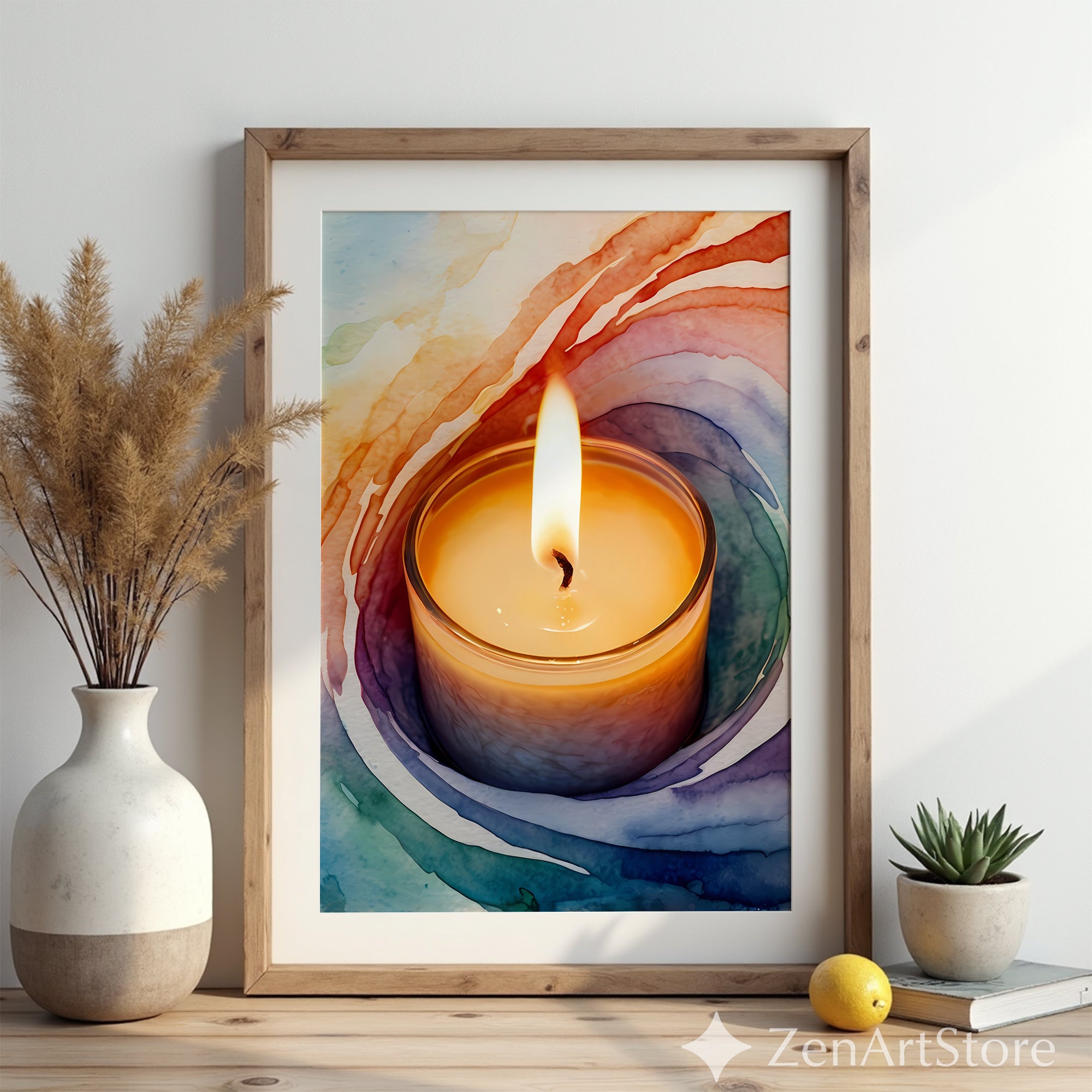 Soothing Candle Watercolor Art Print - Cozy Abstract Candle Wall Decor for Meditation & Boho Homes