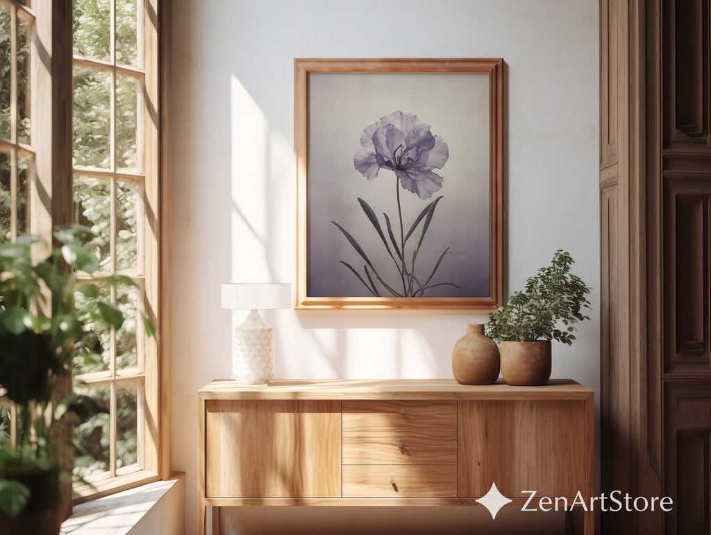 Lavender Single Bloom Botanical Print - Minimal Flower Wall Art for Living Room, Bedroom, Japandi & Scandinavian Home Decor