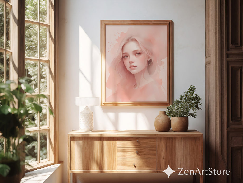 Peach Tones Minimal Portrait - Zen Japanese Abstract Calm Printable Wall Art