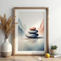 Zen Stone Stack Wall Art - Minimal Neutral Abstract Landscape Print, Japandi Wabi Sabi Home Decor