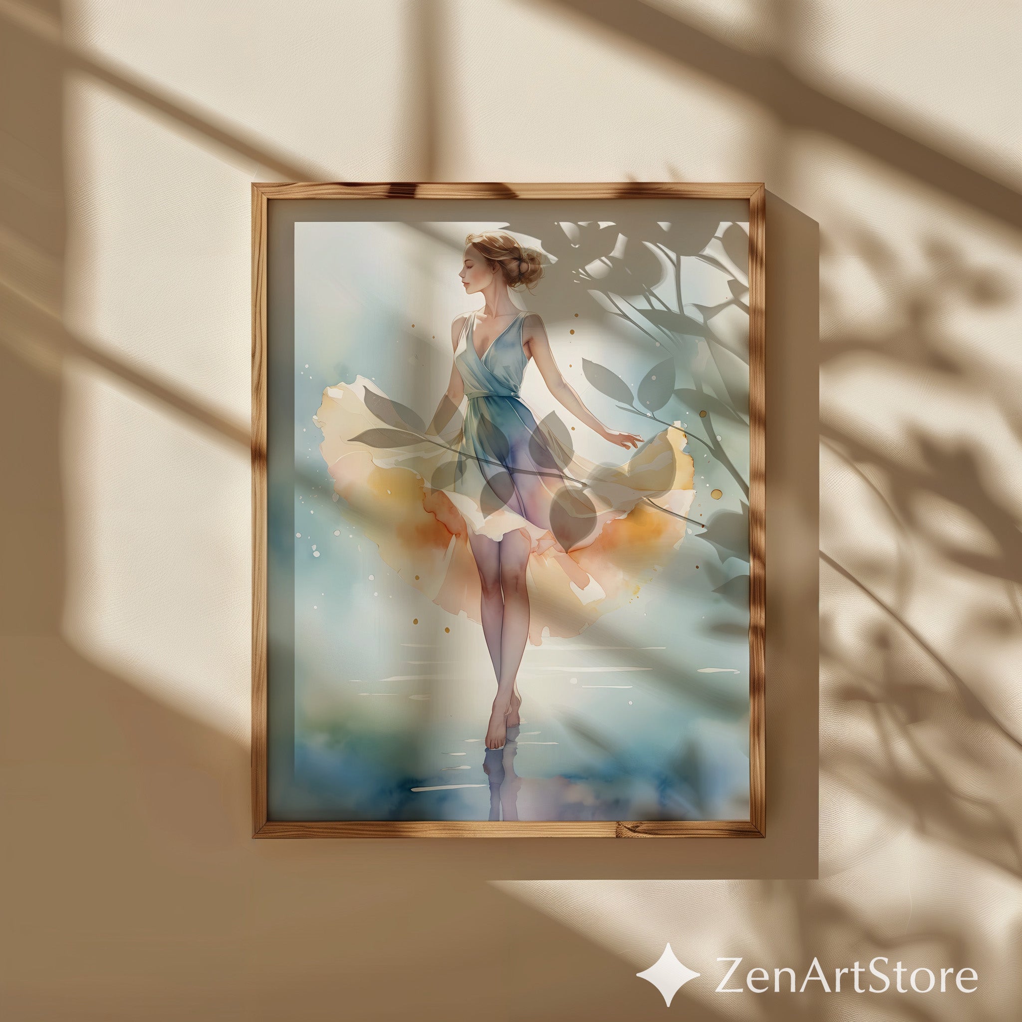 Ethereal Watercolor Ballerina Print - Pastel Dance Wall Art for Bedroom Living Room Nursery - Minimal Japandi Scandinavian Decor