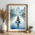 Zen Stone Stack Watercolor Print - Minimal Japandi Landscape Wall Art for Living Room, Bedroom & Meditation Space