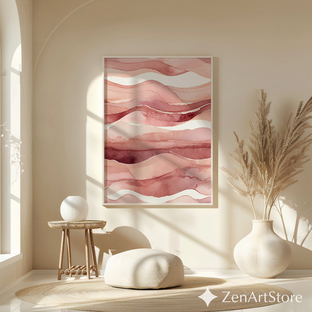 Blush Terracotta Watercolor Landscape Print - Abstract Pink Minimal Wall Art for Living Room, Bedroom, Nursery