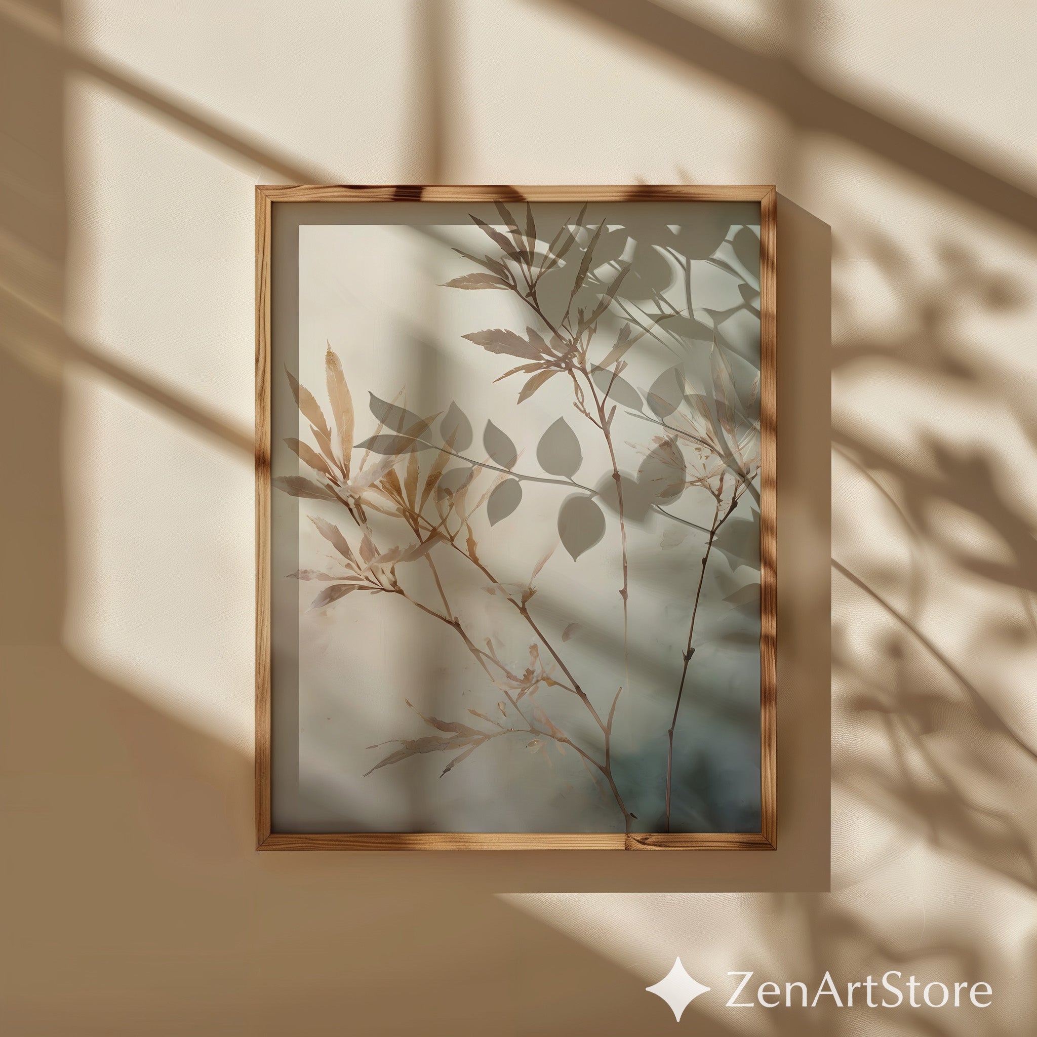 Neutral Botanical Wall Art Print - Japandi Minimalist Plant Painting, Beige Wabi Sabi Home Decor