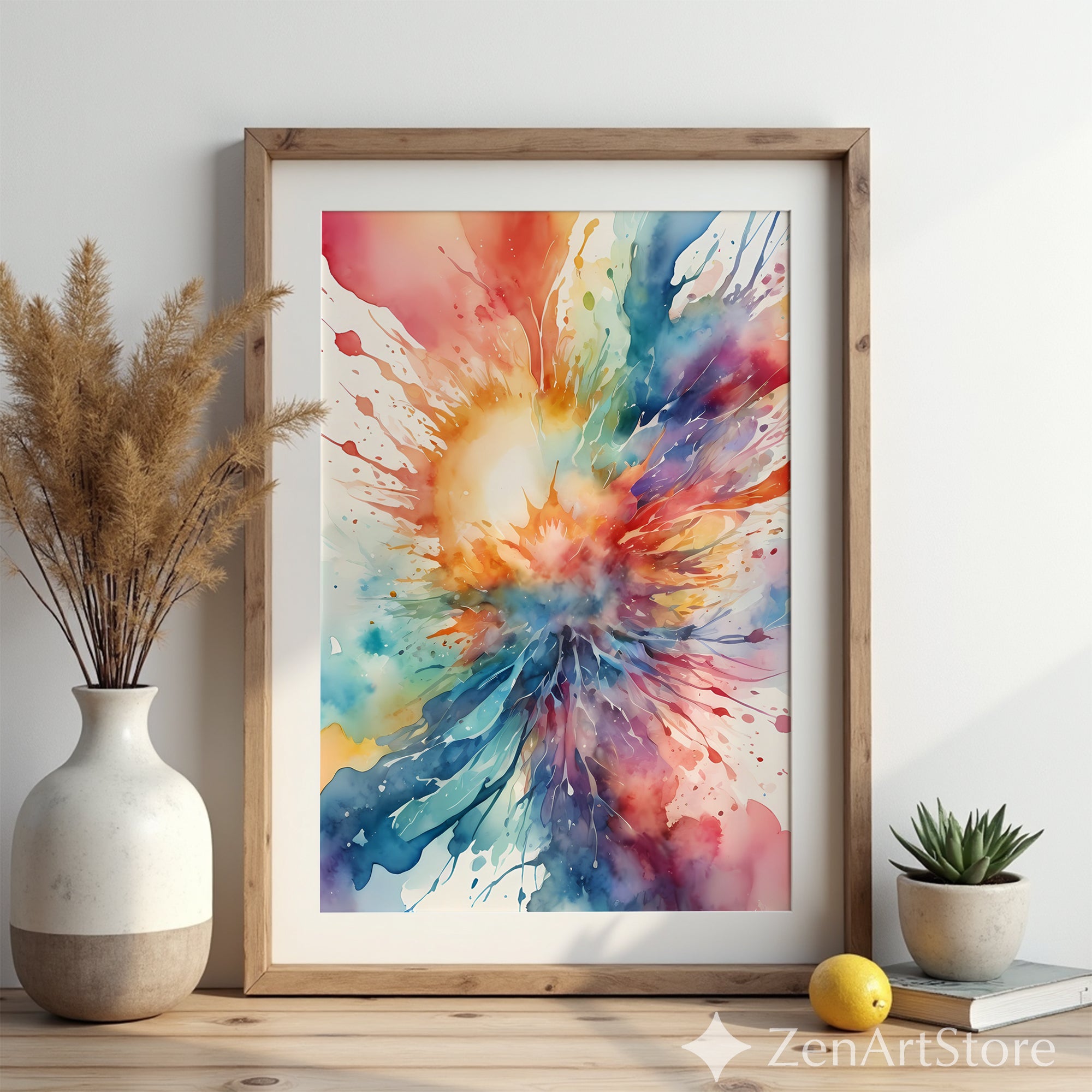 Vibrant Watercolor Explosion Abstract Art Print - Colorful Modern Wall Decor