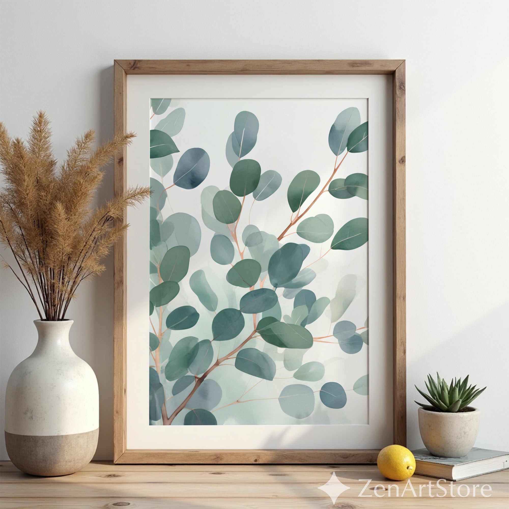 Eucalyptus Wall Art Print | Minimal Botanical Watercolor, Calming Neutral Home Decor for Living Room, Bedroom, Nursery