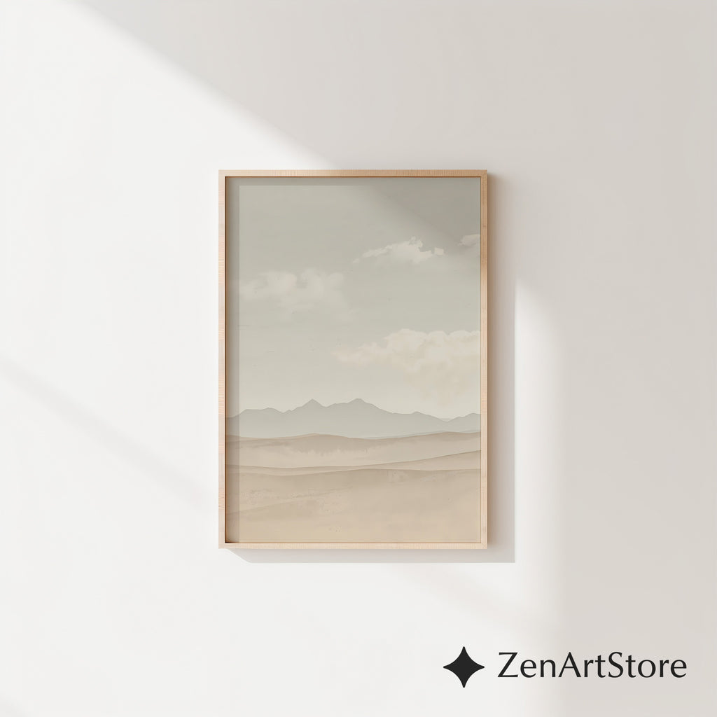 Neutral Desert Landscape Wall Art - Minimal Beige Mountain Print, Japandi Scandi Boho Home Decor