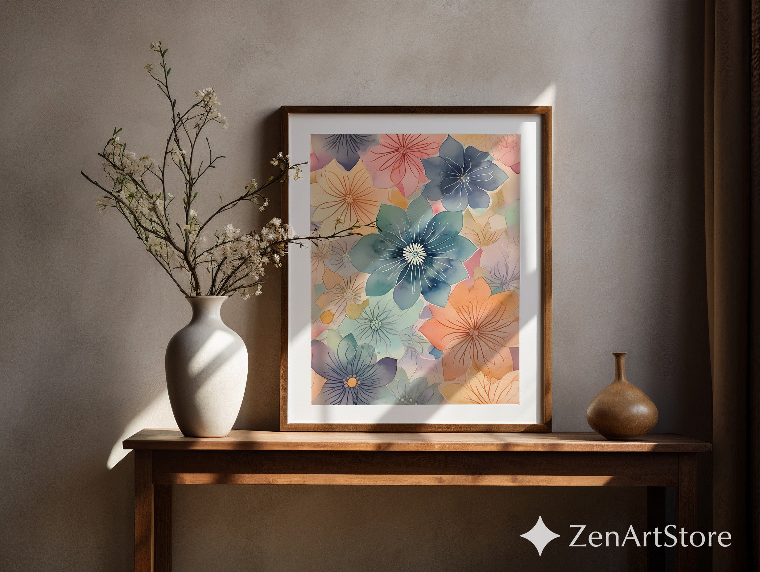 Pastel Watercolor Floral Wall Art Print - Modern Botanical Poster for Living Room, Bedroom & Nursery
