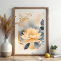 Beige Gold Floral Wall Art Print - Minimal Neutral Botanical Decor for Japandi, Scandinavian Living Room & Bedroom