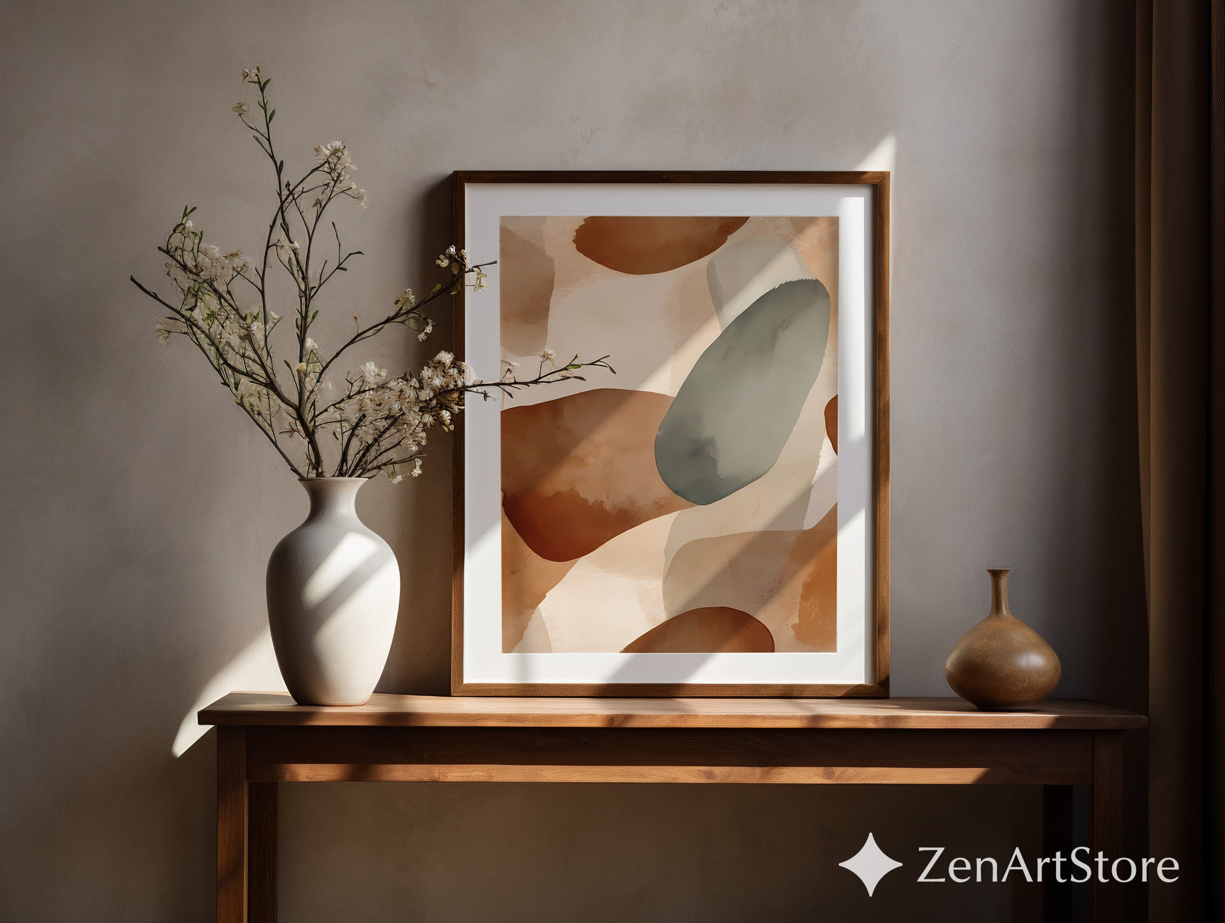 Earthy Abstract Wall Art Print - Neutral Organic Shapes, Japandi Minimalist Brown Beige Modern Home Decor