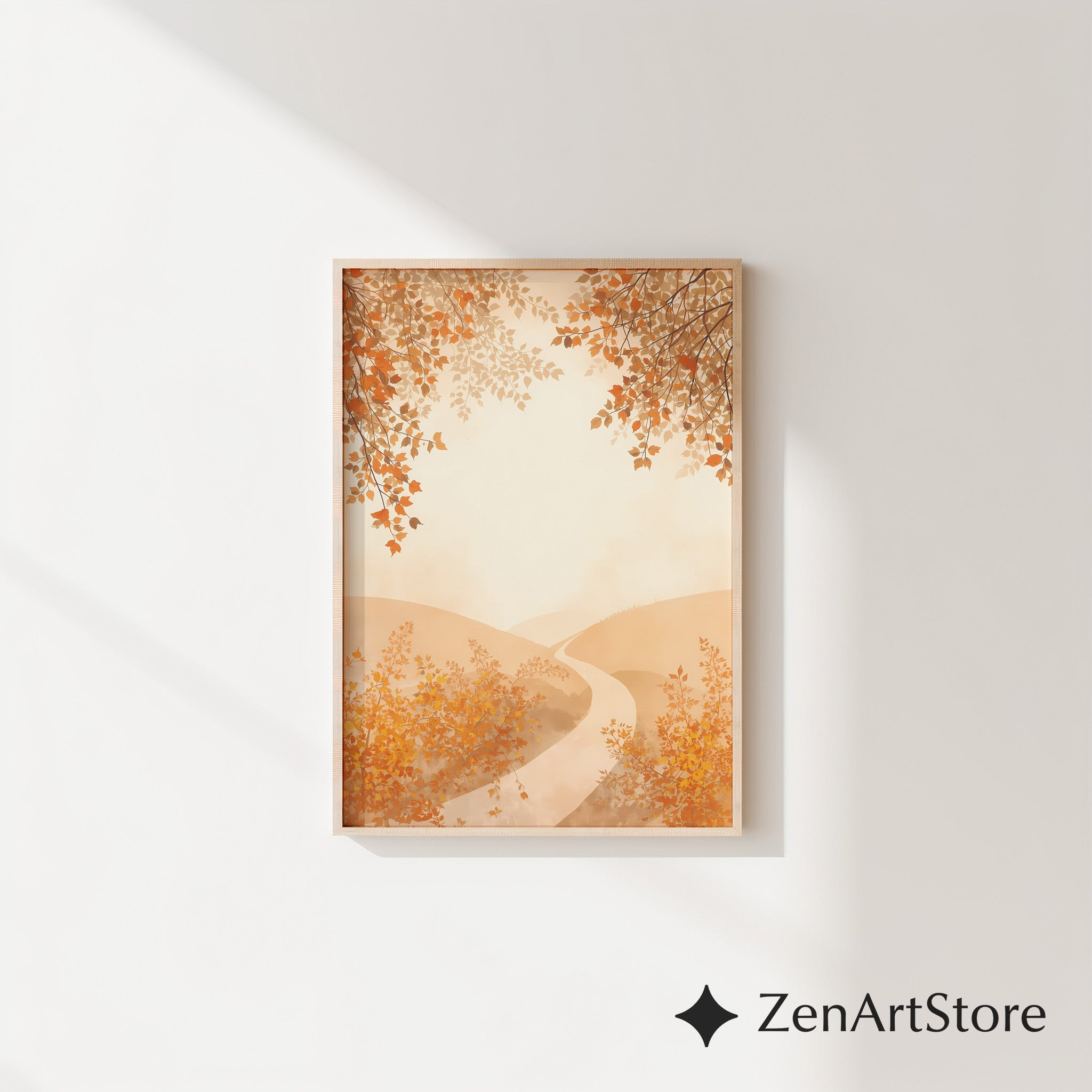 Autumn Pathway Neutral Wall Art - Minimal Beige Landscape Print for Japandi & Scandinavian Home Decor
