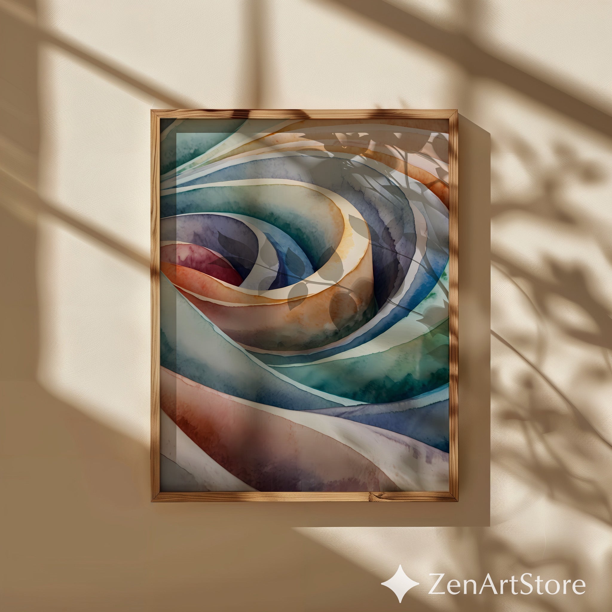 Abstract Watercolor Rose Spiral Wall Art - Pastel Neutral Modern Printable, Zen Japandi Home Decor