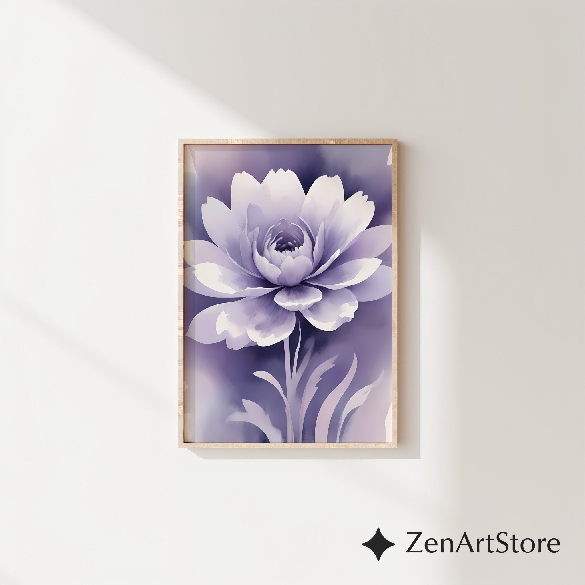 Lavender Floral Wall Art - Calming Purple Peony Print for Bedroom & Living Room - Minimal Zen Botanical Canvas, Japandi Decor