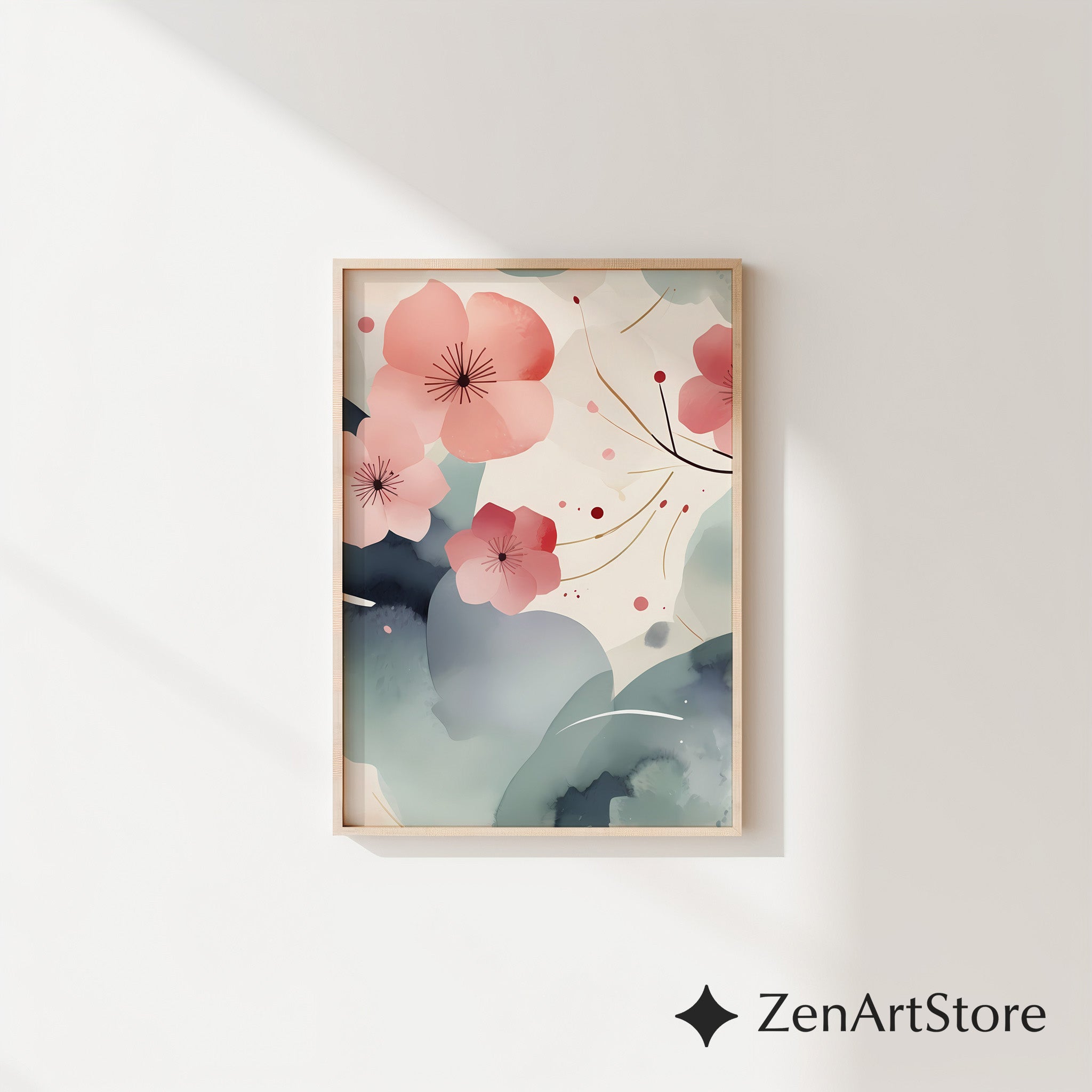 Zen Sakura Abstract Printable Wall Art - Minimal Japanese Cherry Blossom Calm Poster