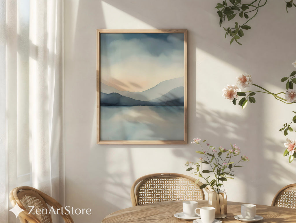 Zen Minimal Japanese Mountain Lake Printable Wall Art - Calm Abstract Landscape