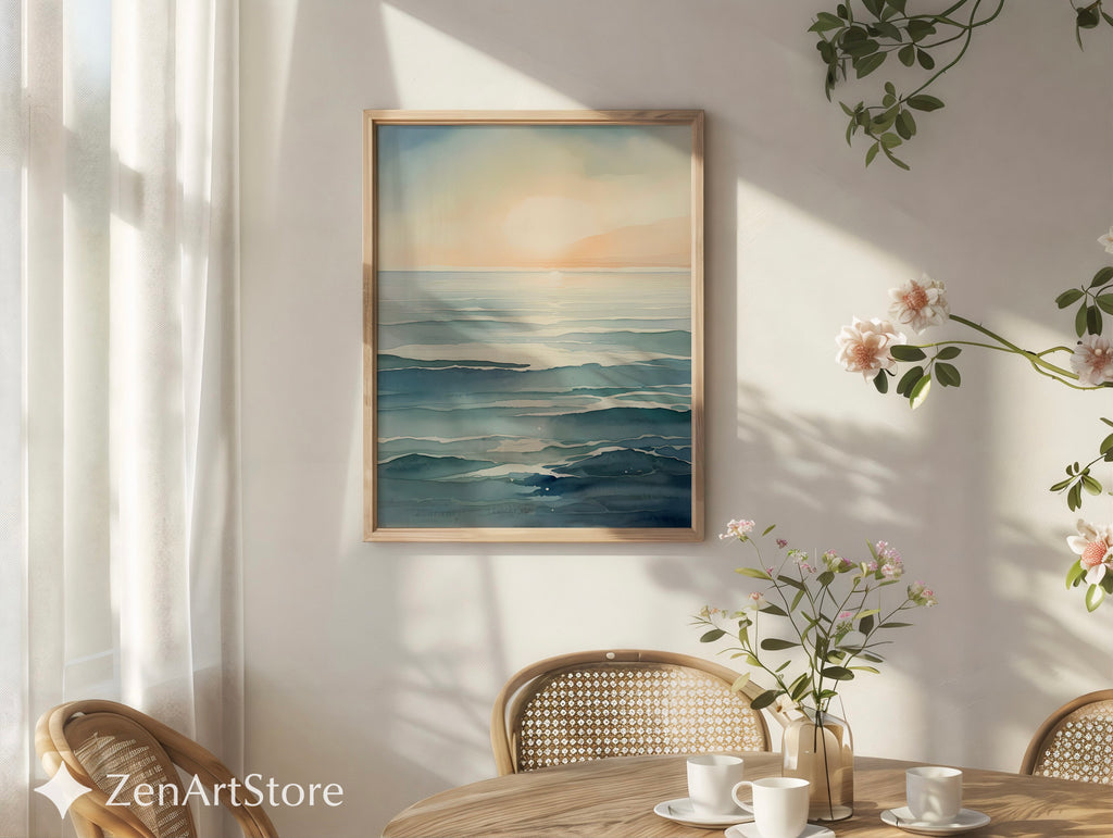 Serene Sunrise Abstract Seascape - Minimal Zen Japanese Printable Wall Art