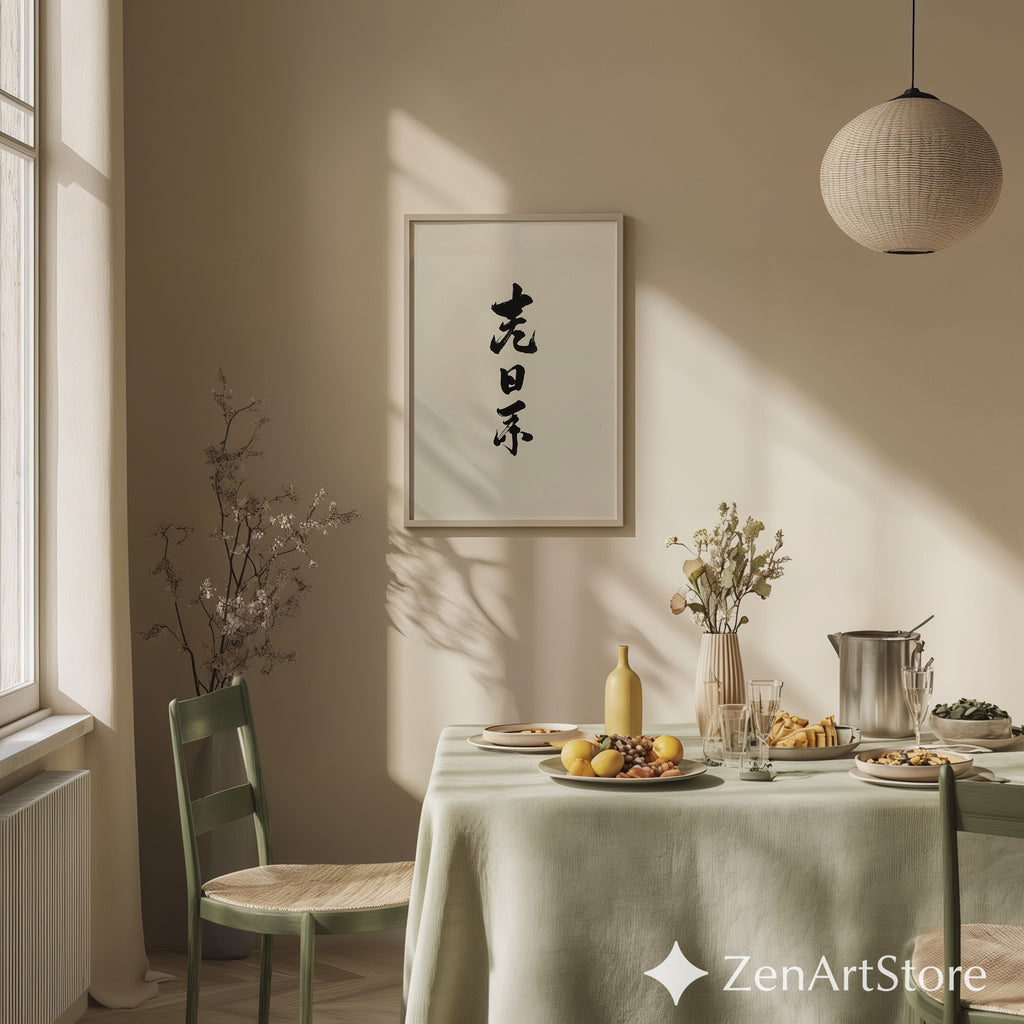 Minimal Japanese Calligraphy Print - Sumi Ink Vertical Wall Art, Japandi Zen Home Decor, Neutral Black & White Abstract Calligraphy