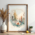 Neutral Botanical Watercolor Print with Gold Halo - Japandi Wabi Sabi Floral Wall Art