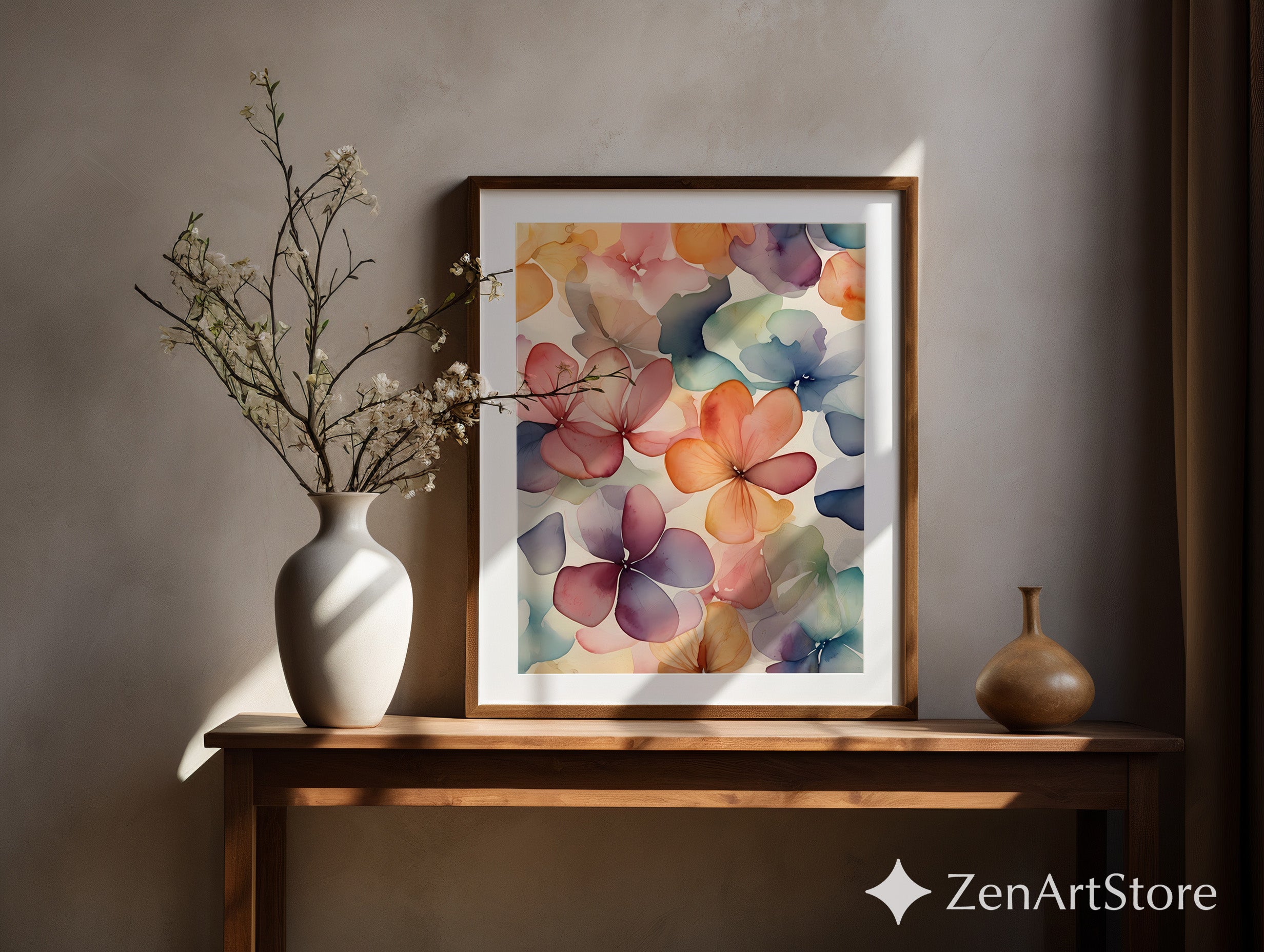 Soft Watercolor Floral Wall Art Print - Abstract Botanical Flowers for Living Room, Bedroom, Japandi, Boho & Scandinavian Home Decor