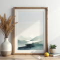 Minimalist Mountain Print - Zen Landscape Wall Art, Japandi Neutral Sun & River, Scandinavian Calm Home Decor