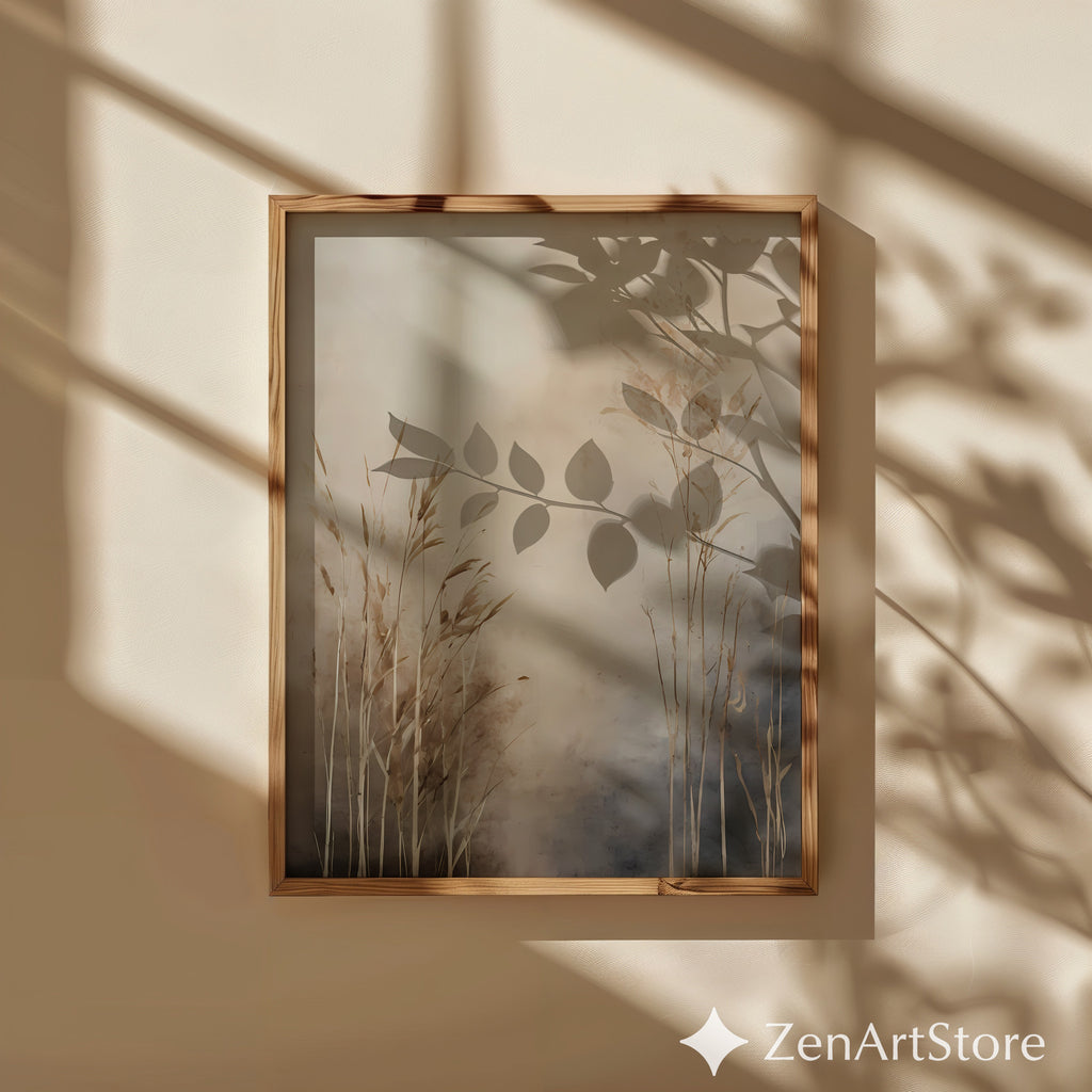 Neutral Botanical Wall Art — Beige Minimal Grass Print, Japandi Wabi Sabi Landscape for Living Room & Bedroom