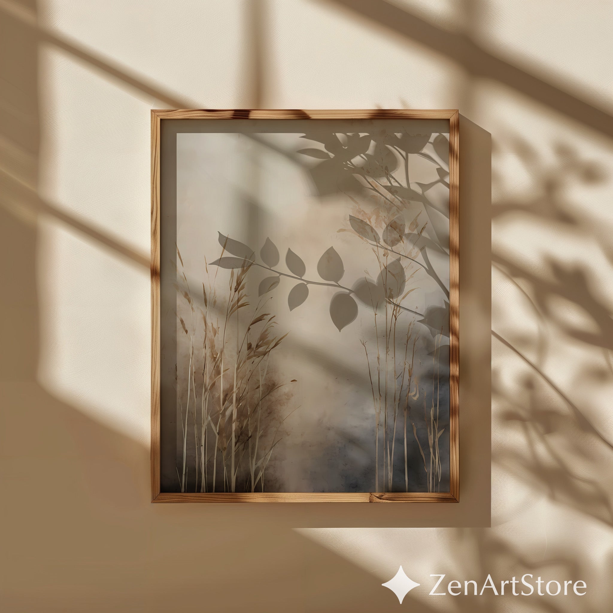 Neutral Botanical Wall Art — Beige Minimal Grass Print, Japandi Wabi Sabi Landscape for Living Room & Bedroom