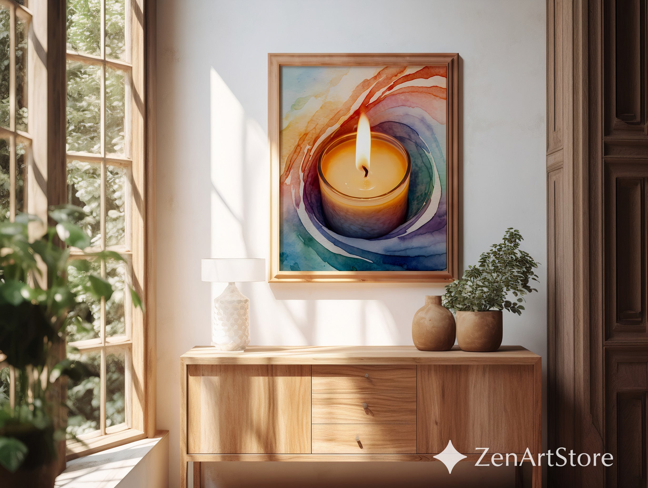 Soothing Candle Watercolor Art Print - Cozy Abstract Candle Wall Decor for Meditation & Boho Homes