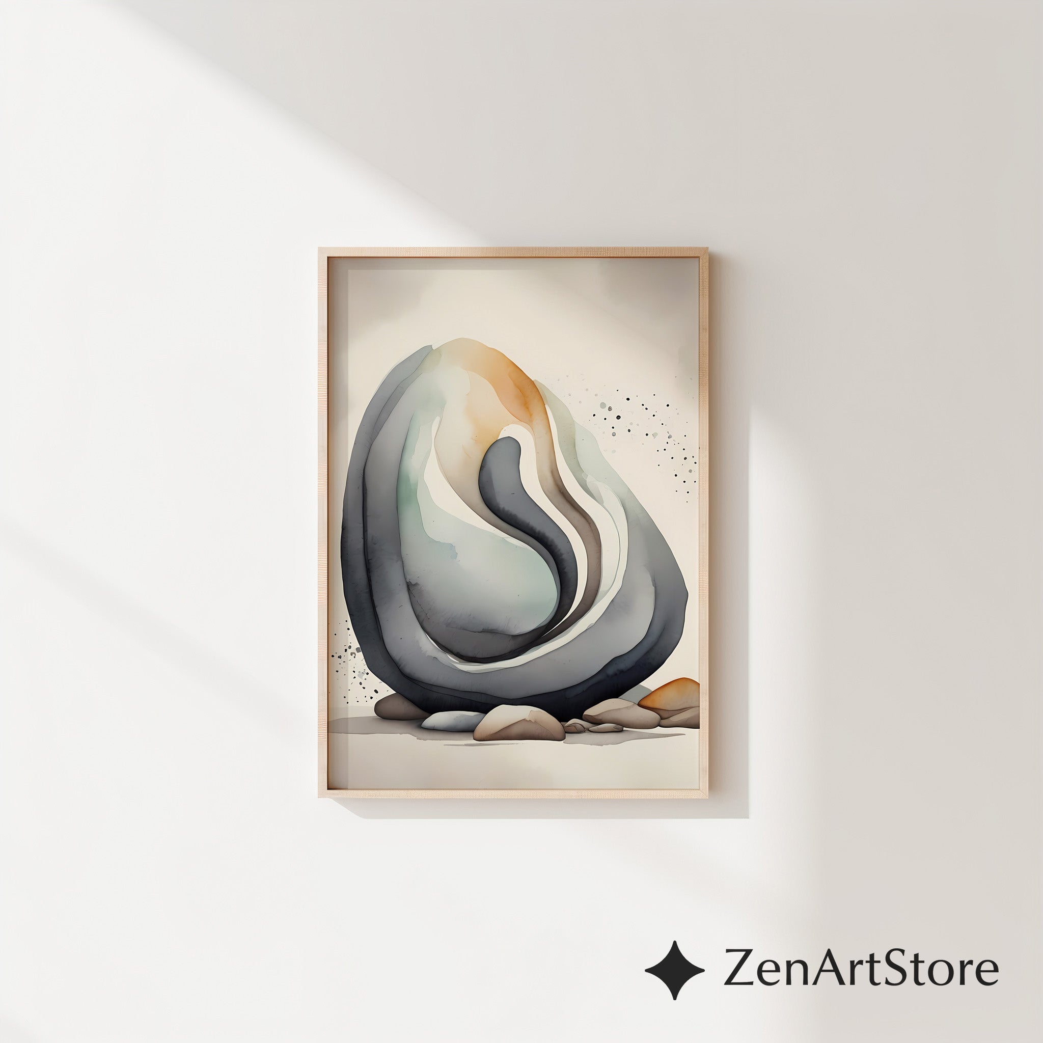 Abstract Neutral Stone Layers Wall Art - Minimal Japandi Wabi Sabi Print, Beige Black Earth Tone Home Decor