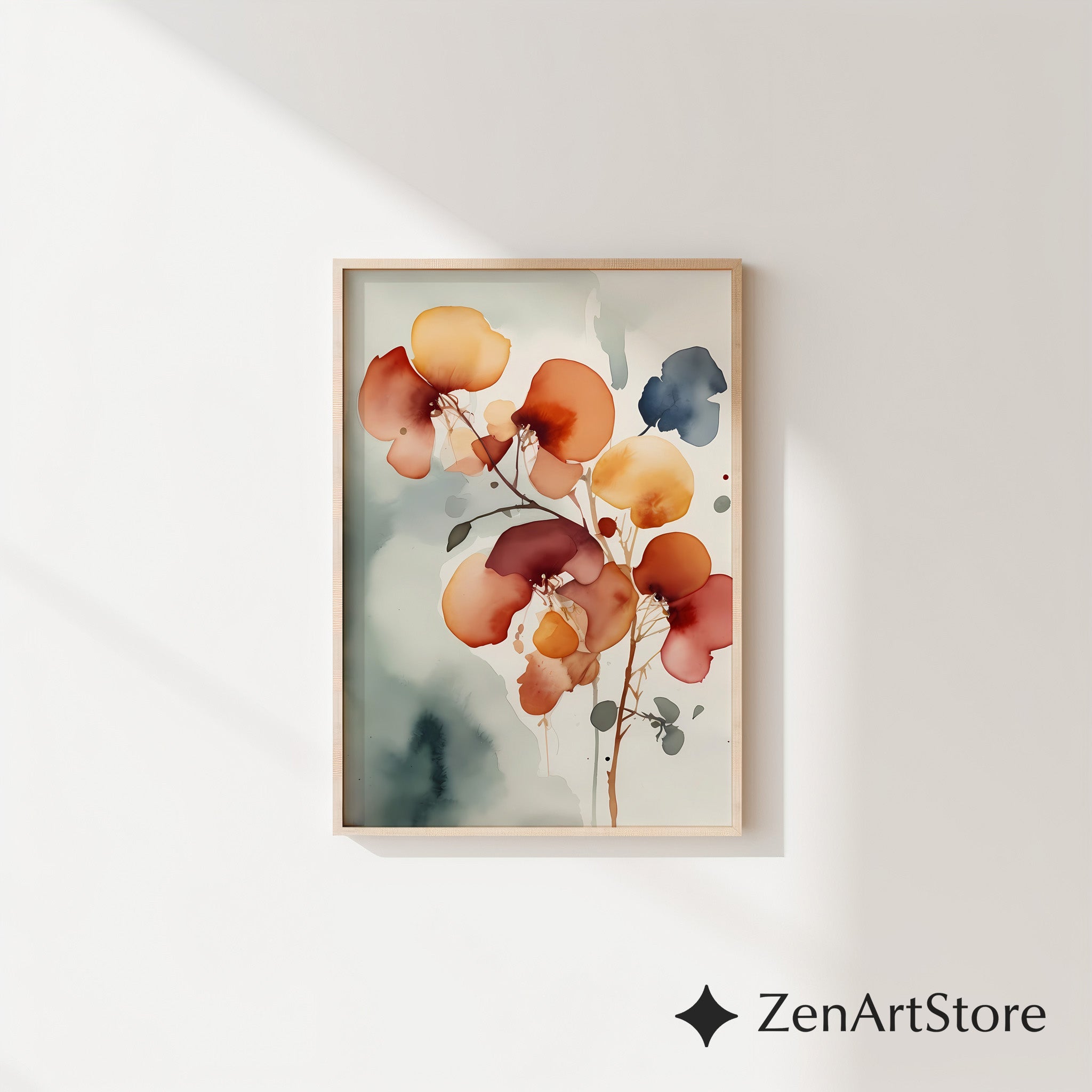 Abstract Floral Wall Art Print - Warm Rust & Ochre Minimal Botanical Japandi Wabi Sabi Neutral Home Decor
