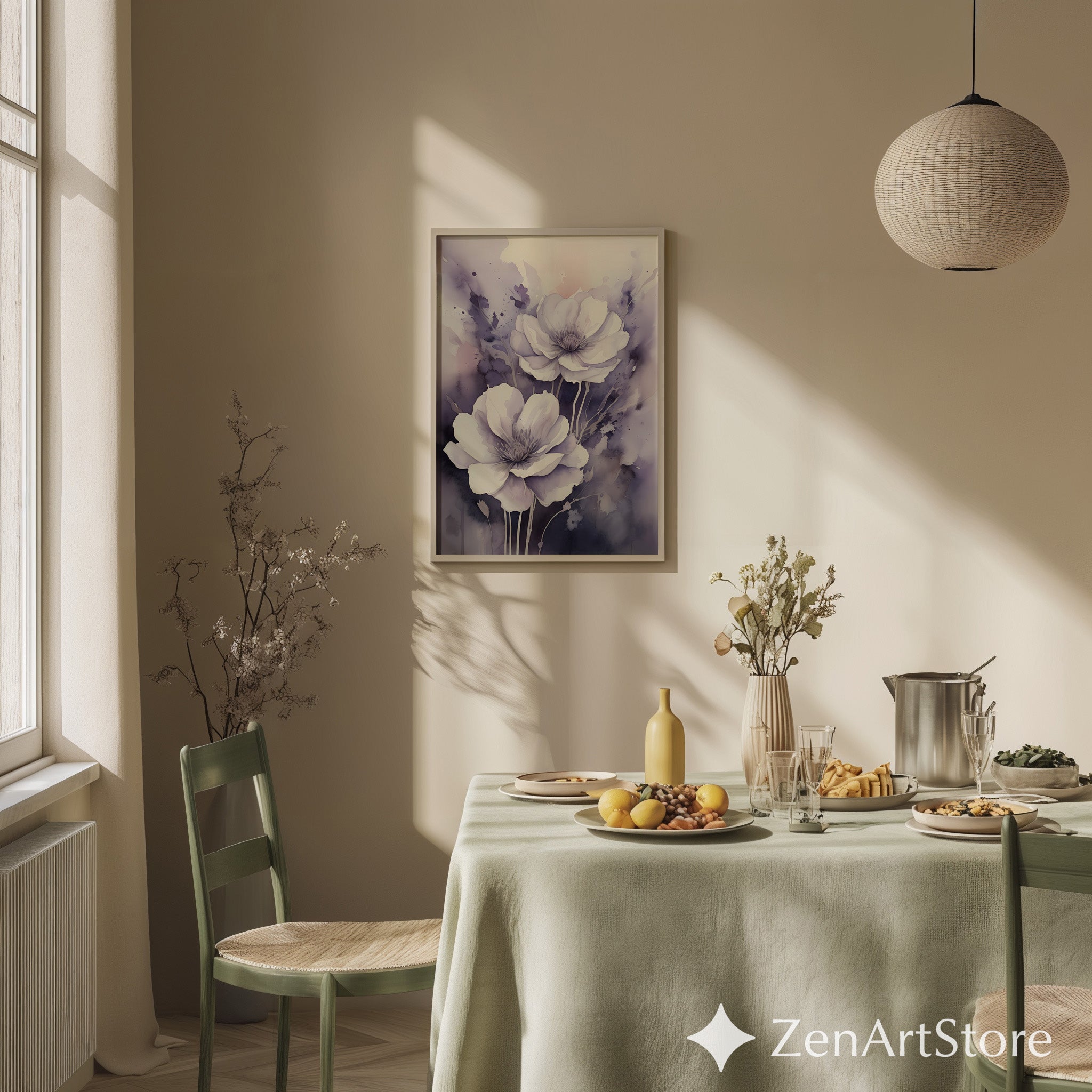 Lavender Watercolor Flower Print - Soft Purple Floral Wall Art, Large Botanical Canvas for Modern Minimal Home Decor