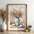 Neutral Floral Vase Art Print - Japandi Wabi Sabi Beige Botanical Wall Decor, Minimal Scandinavian Home Accent