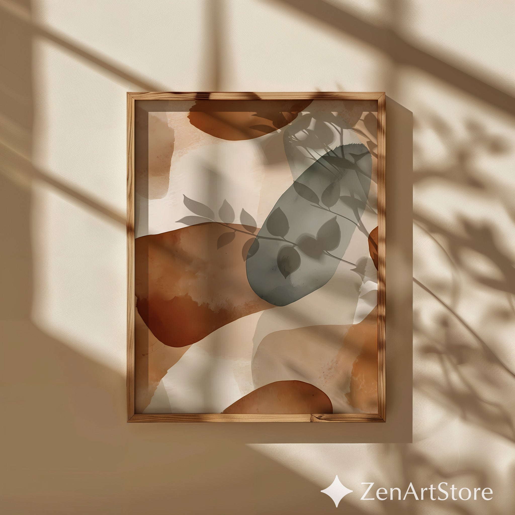 Earthy Abstract Wall Art Print - Neutral Organic Shapes, Japandi Minimalist Brown Beige Modern Home Decor