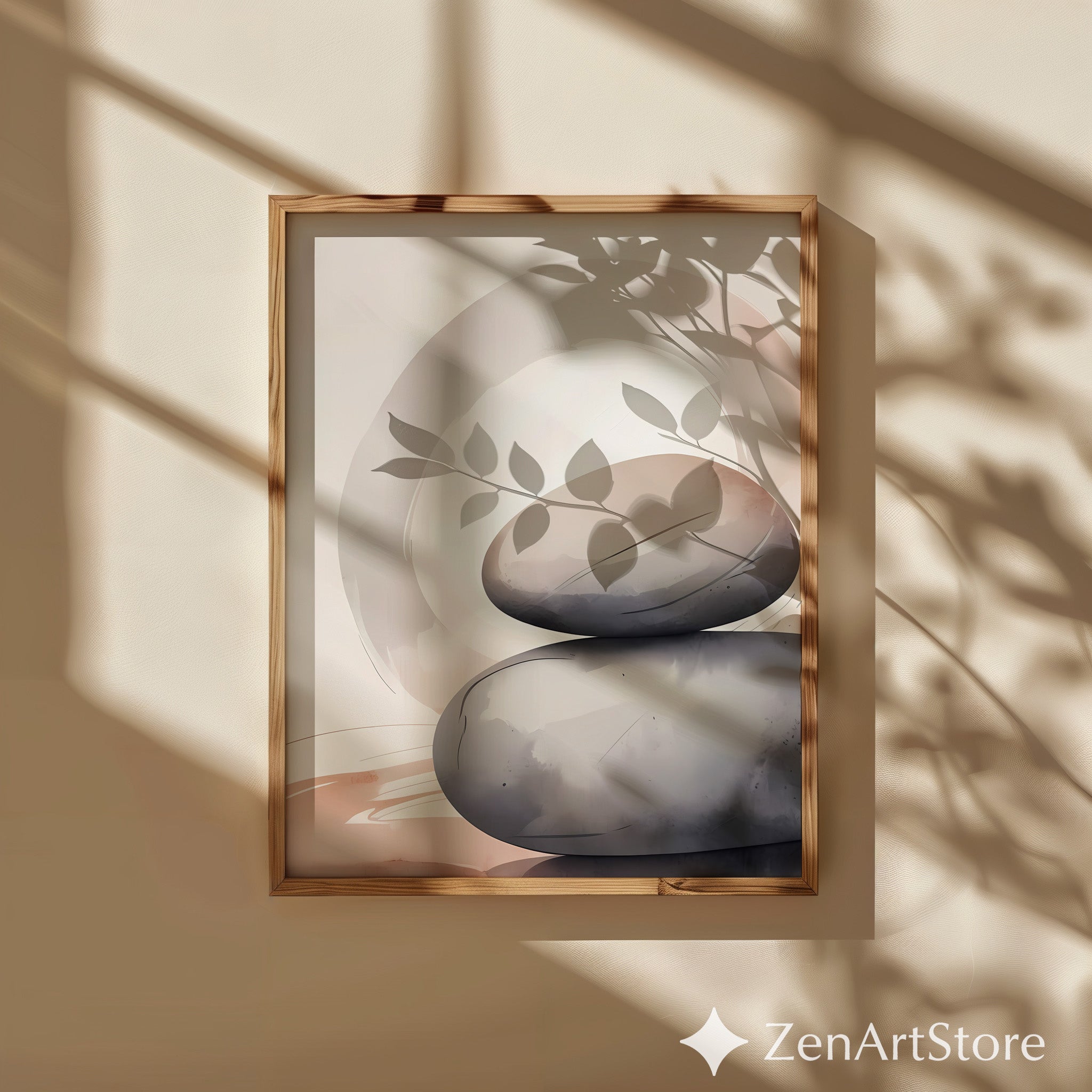 Minimal Zen Stone Stack Wall Art - Neutral Abstract Printable, Wabi Sabi Japandi Home Decor
