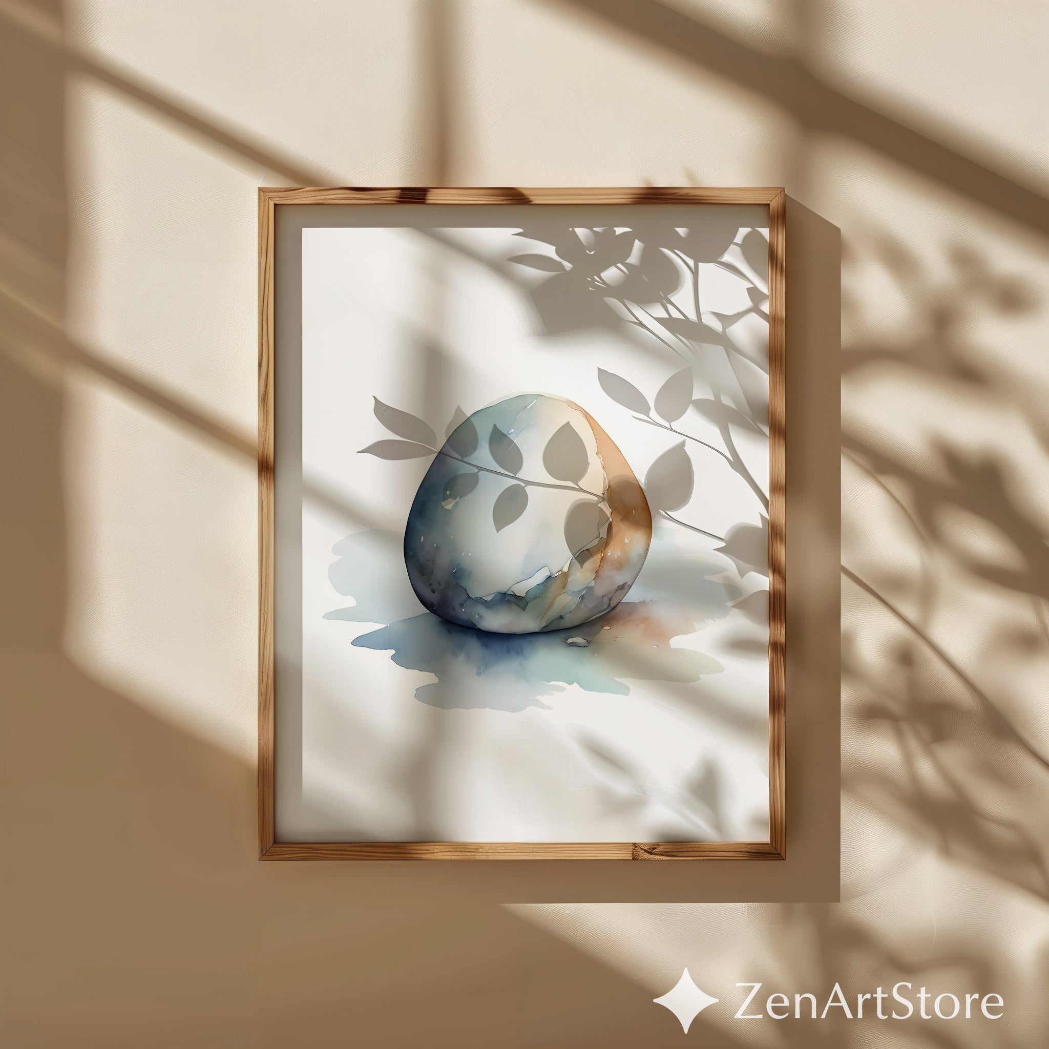 Minimalist Watercolor Stone Art – Neutral Abstract Egg-Shaped Print for Zen Wabi Sabi Japandi Scandinavian Home Decor