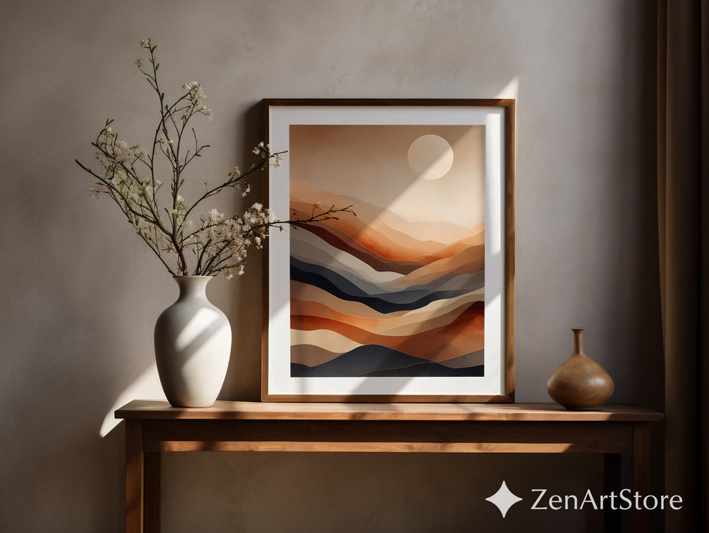 Warm Abstract Desert Landscape Wall Art - Minimal Terracotta & Neutral Layers, Modern Japandi Home Decor Print