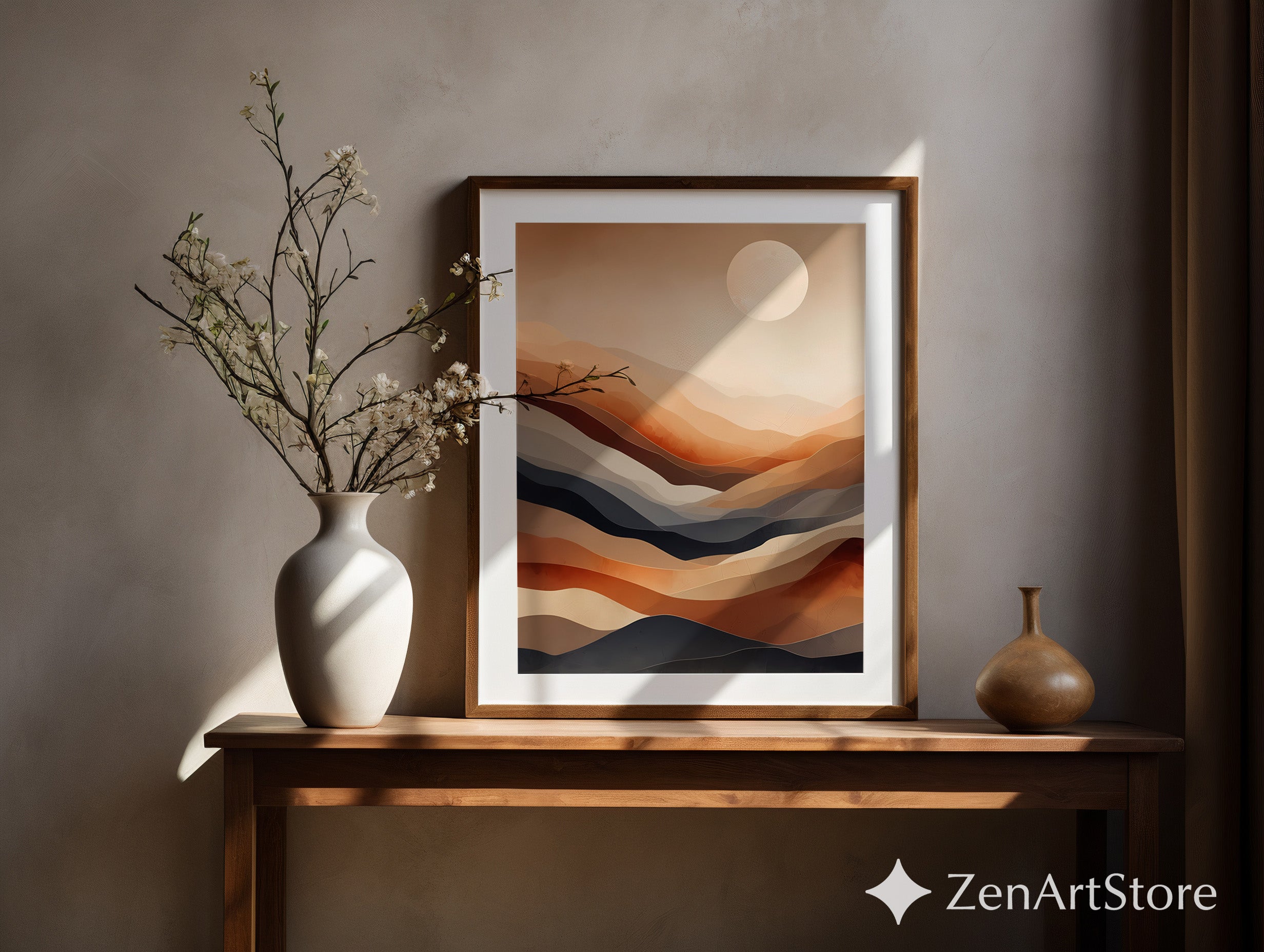 Warm Abstract Desert Landscape Wall Art - Minimal Terracotta & Neutral Layers, Modern Japandi Home Decor Print