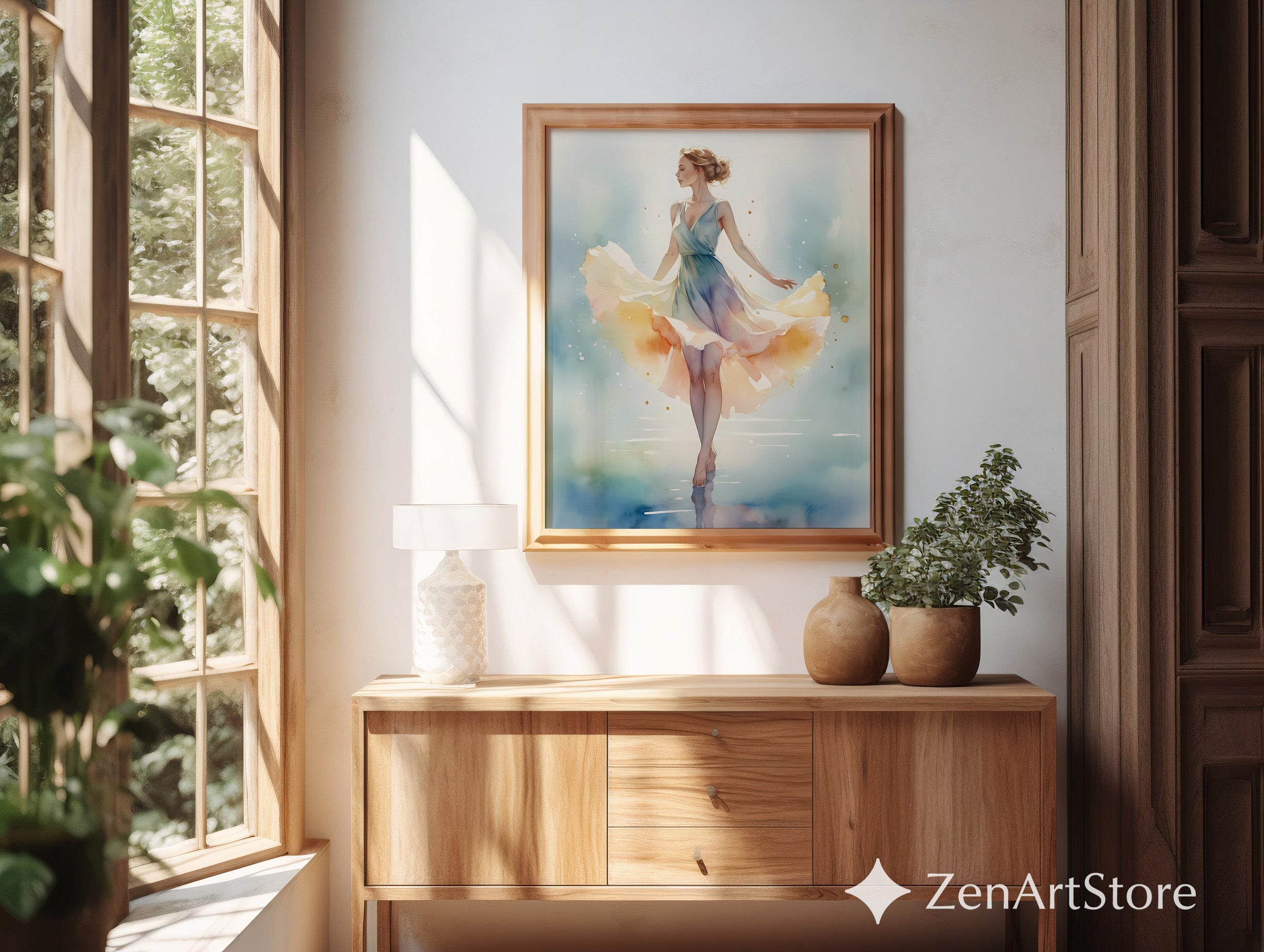 Ethereal Watercolor Ballerina Print - Pastel Dance Wall Art for Bedroom Living Room Nursery - Minimal Japandi Scandinavian Decor
